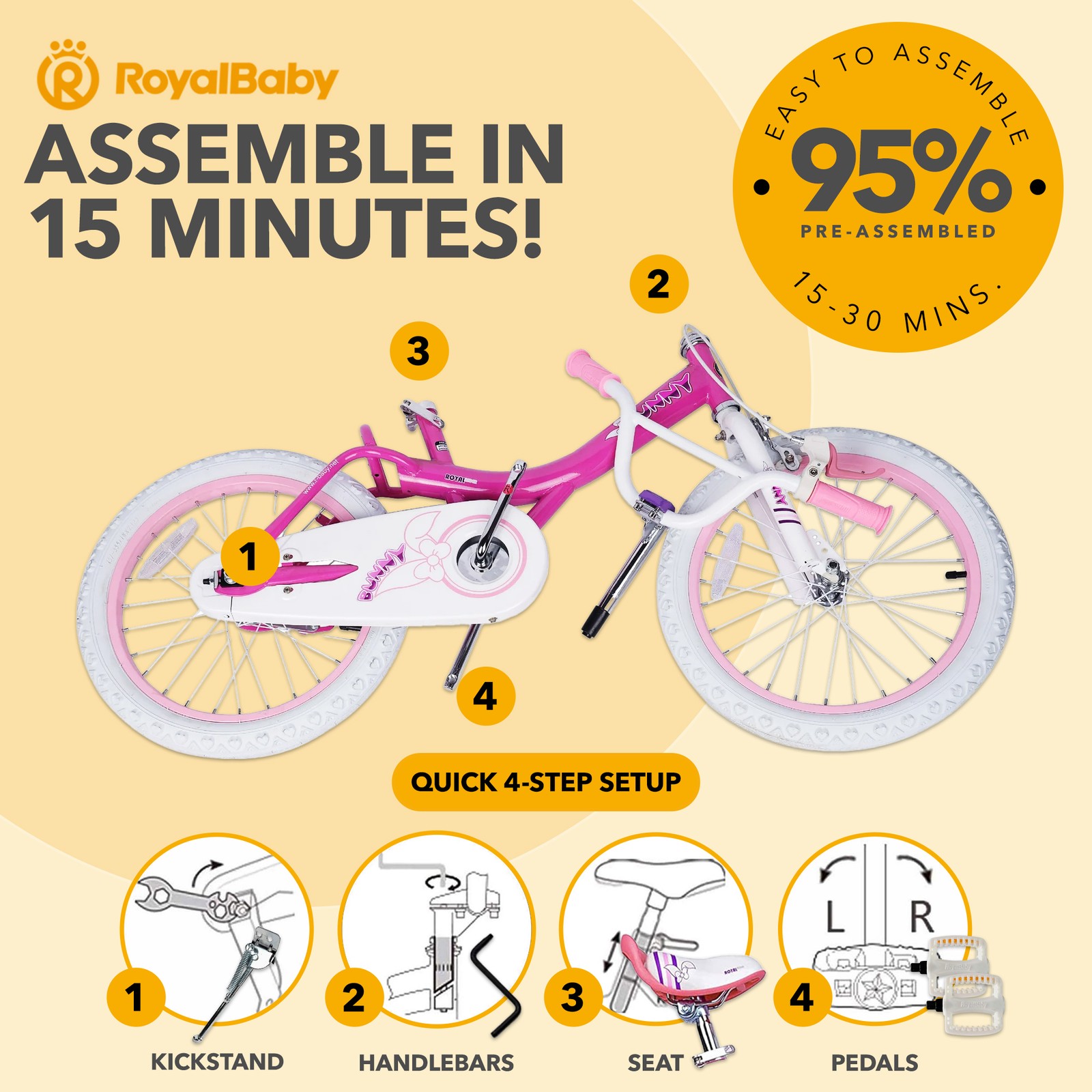 RoyalBaby Princess Girl Kids Outdoor Bicycle 18″ with Kickstand (Used)