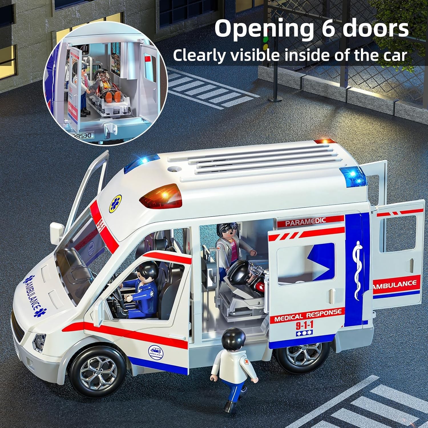 Kids’ Friction Powered Ambulance Truck with Figures & Sound Effects – Ages 3-8