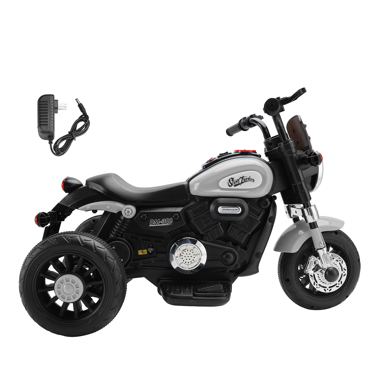 3 Wheel Kids Ride On Motorcycle 6V Powered Electric Dual Drive Toy Car Gray E4