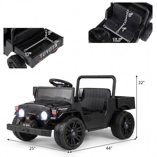 12V Electric Ride On Truck with Dump Bed and Music Licensed Toyota-Black – Color