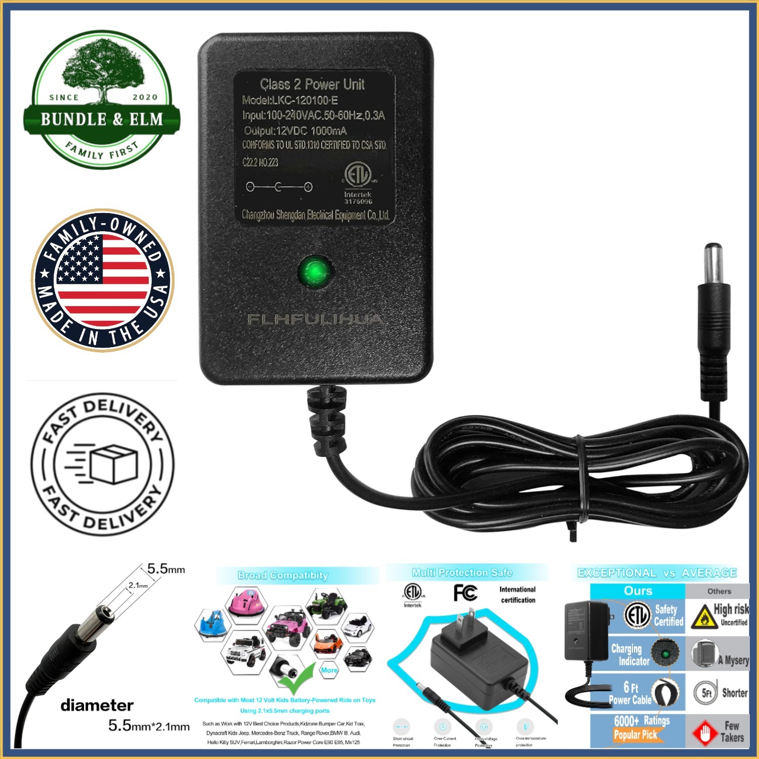 12V Universal Charger for Electric Ride-On Toys, Compatible with Multiple Brands