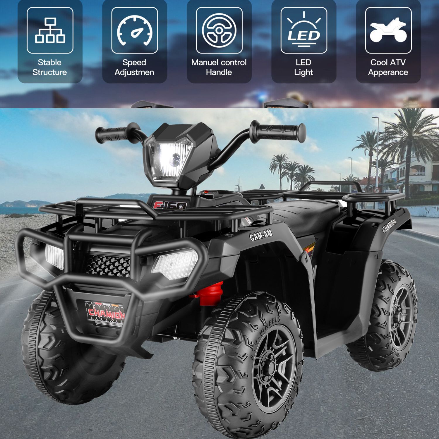 12V Kids ATV Electric Vehicle w/LED Lights, High & Low Speed 4 Wheeler w/LED MP3