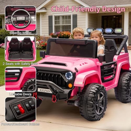 Kids 24V 2-Seater Electric Ride-On Car – 4×4 Truck – Remote Pink – Remote