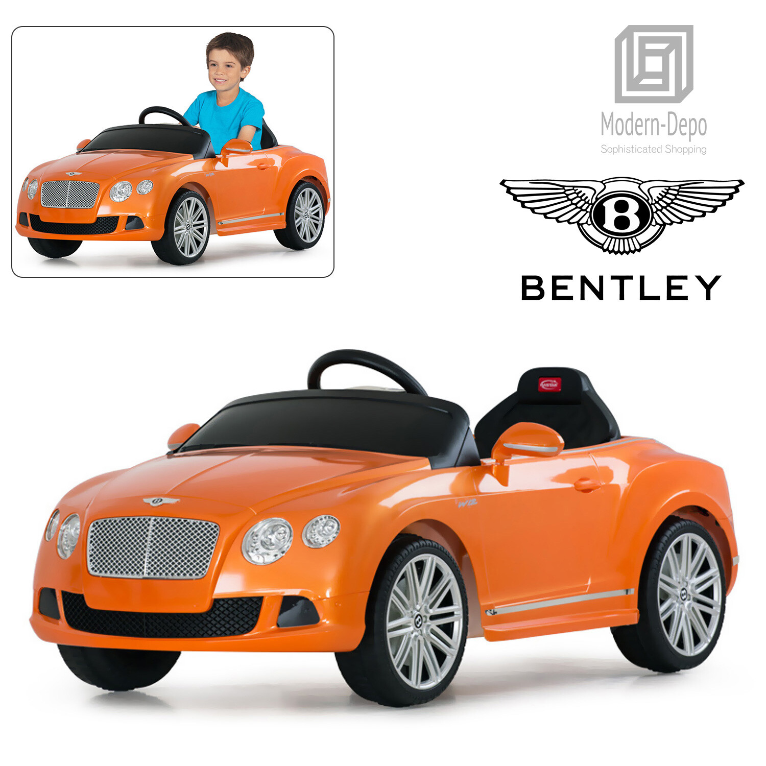 Bentley GTC Kids Ride On Car With Remote Control 12V Battery Orange
