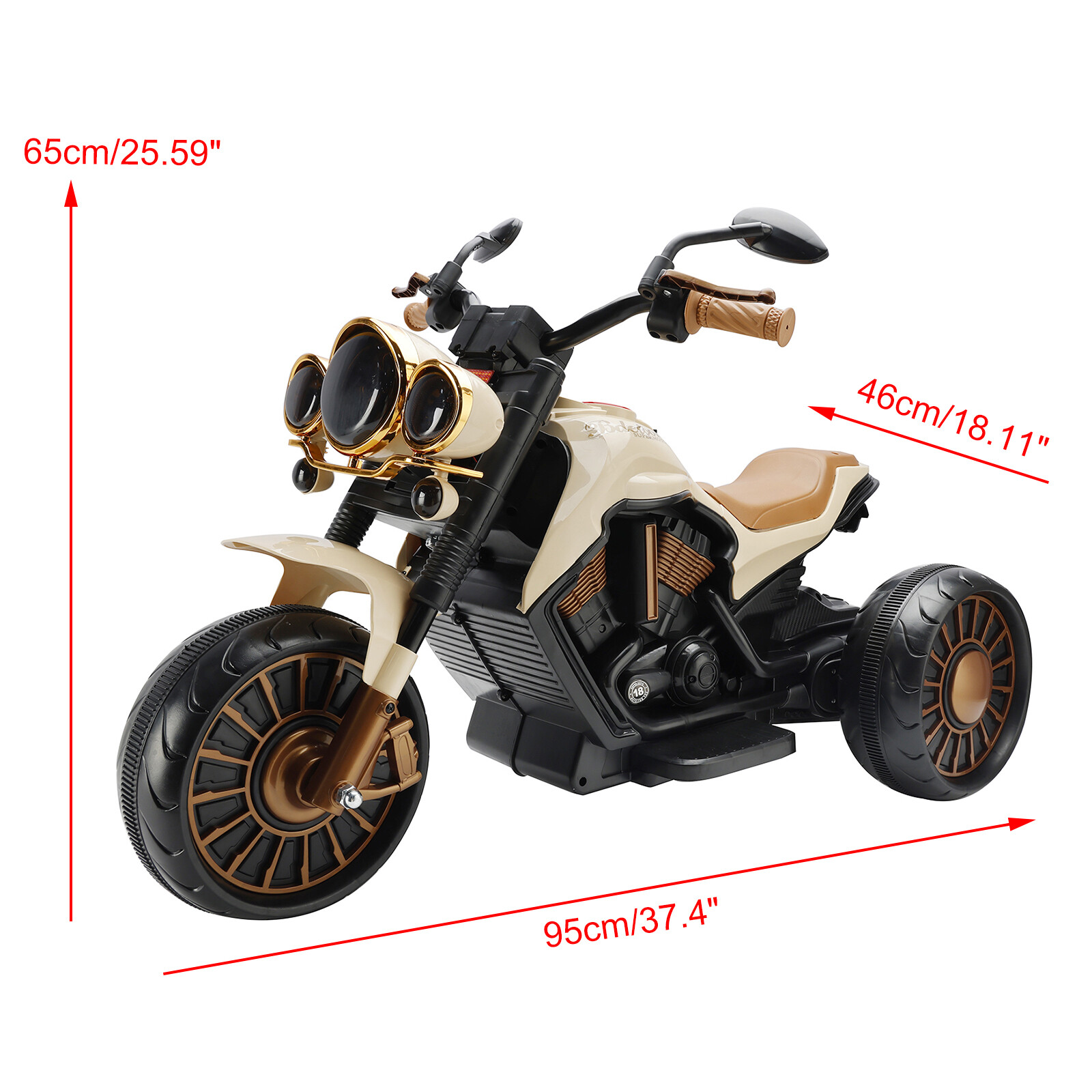 3Wheel Kids Ride On Motorcycle Electric Dual Drive Toy Car With LED Light Brown