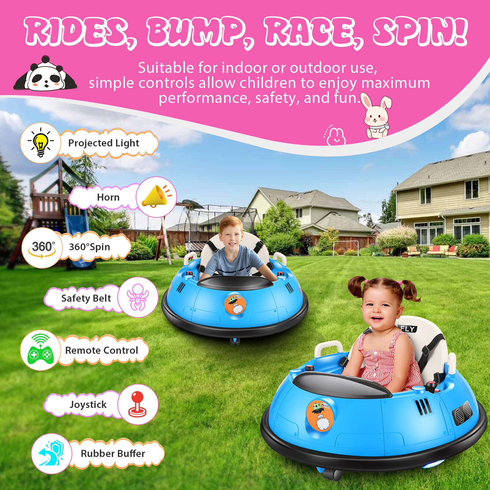 12V 2Speeds Electric Ride On Bumper Car for Kids & Toddlers W/Remote Control,LED