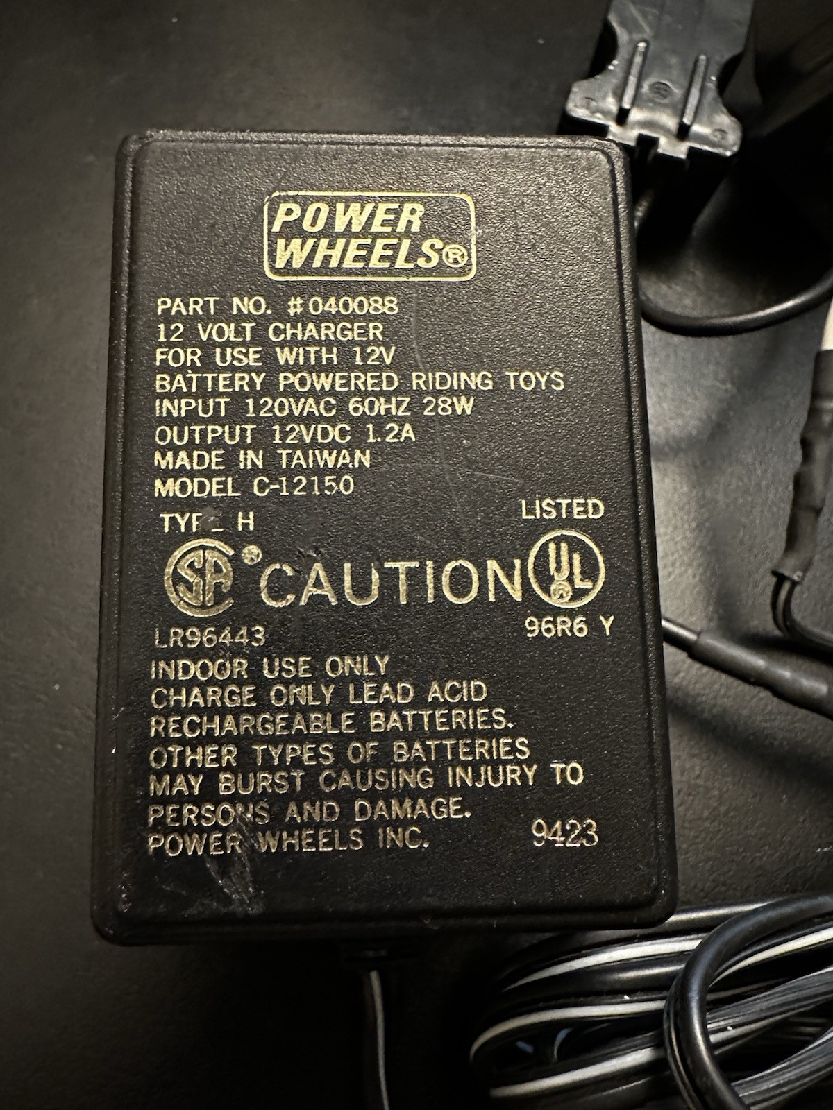 Power Wheels Model C-12150 12 Volt Power Supply Adapter Charger #040088