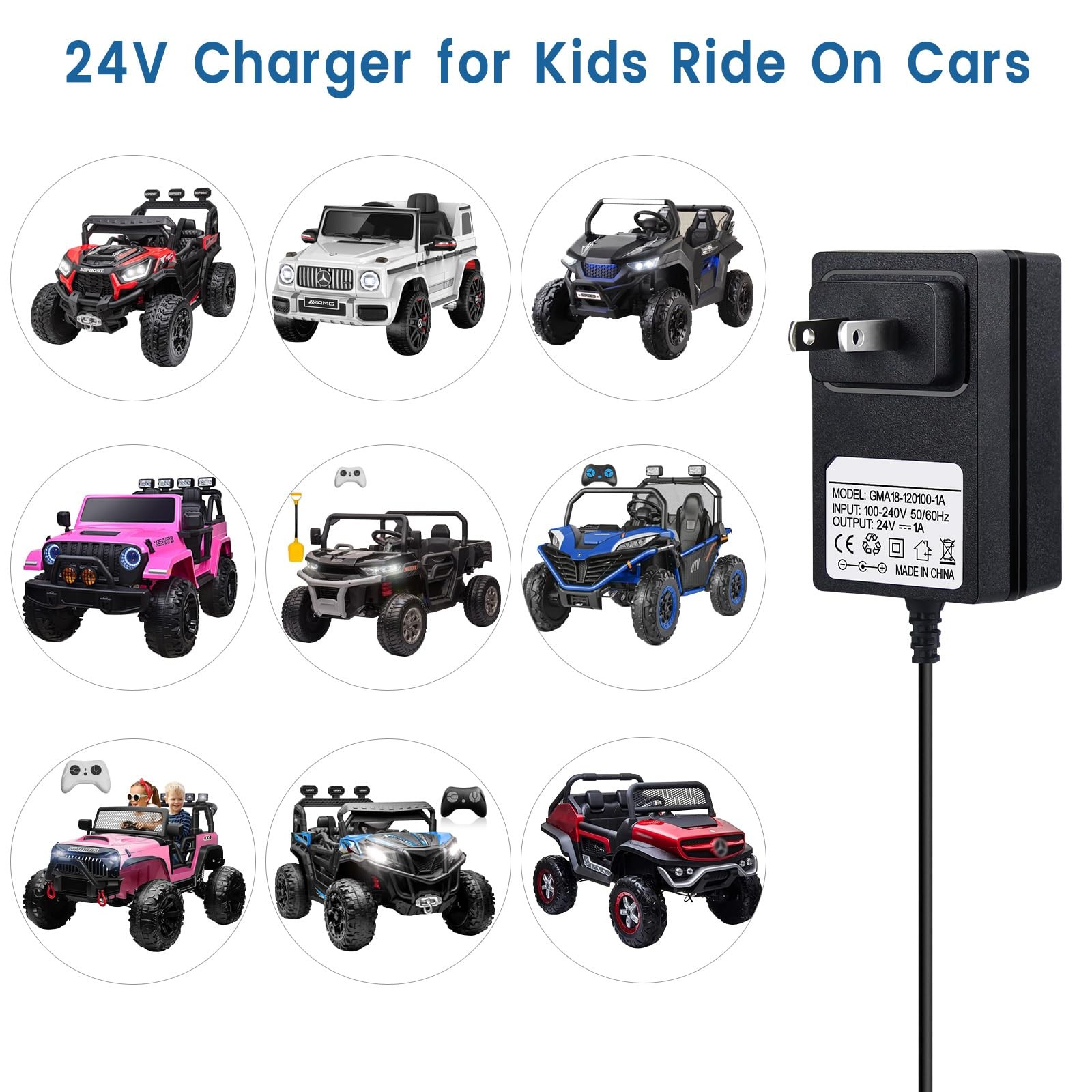 24V Battery Charger for Kids Ride On Car Toys, 24Volt Charging Cable with Ind…