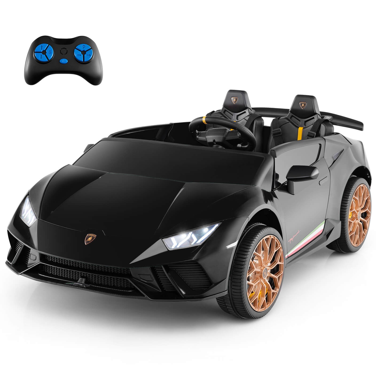 4WD 2-Seater Ride on Car, Licensed Lamborghini Kids’ Vehicles w/ Remote Control