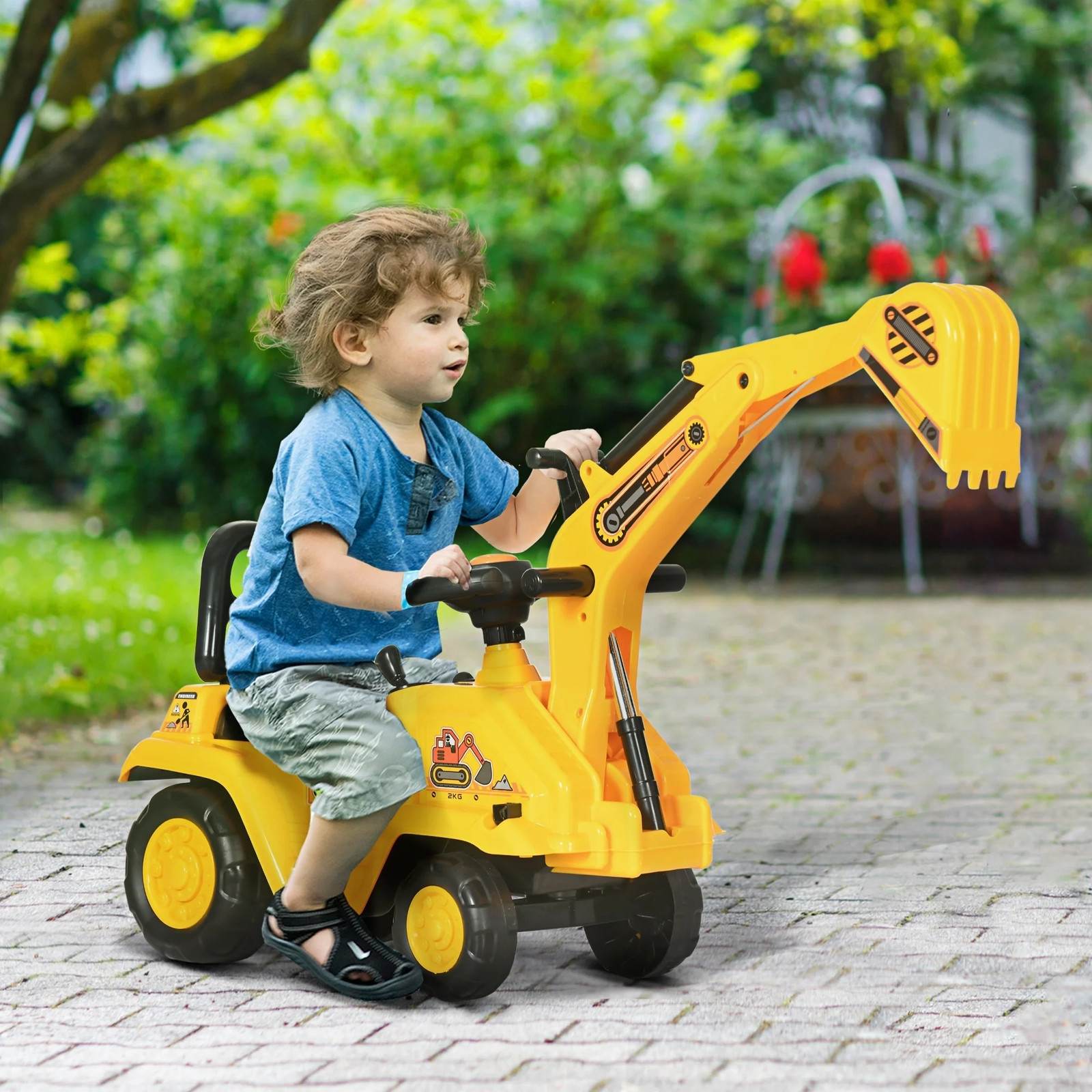 3-in-1 Kids Construction Ride On Toy Digger Excavator Scooter Pull Cart Play Tru