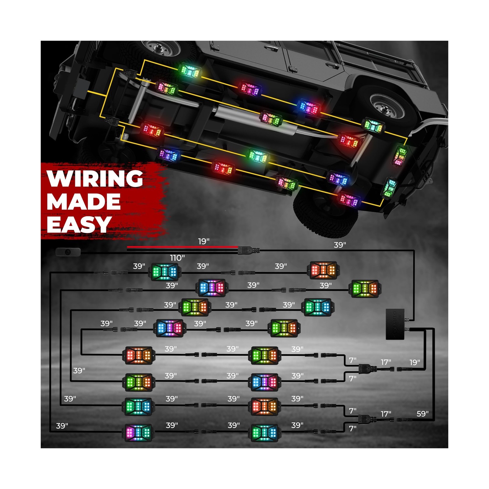 16 Pods Five Sided RGB Rock Lights for Trucks Jeep UTV SUV ATV Golf Cart, Mul…