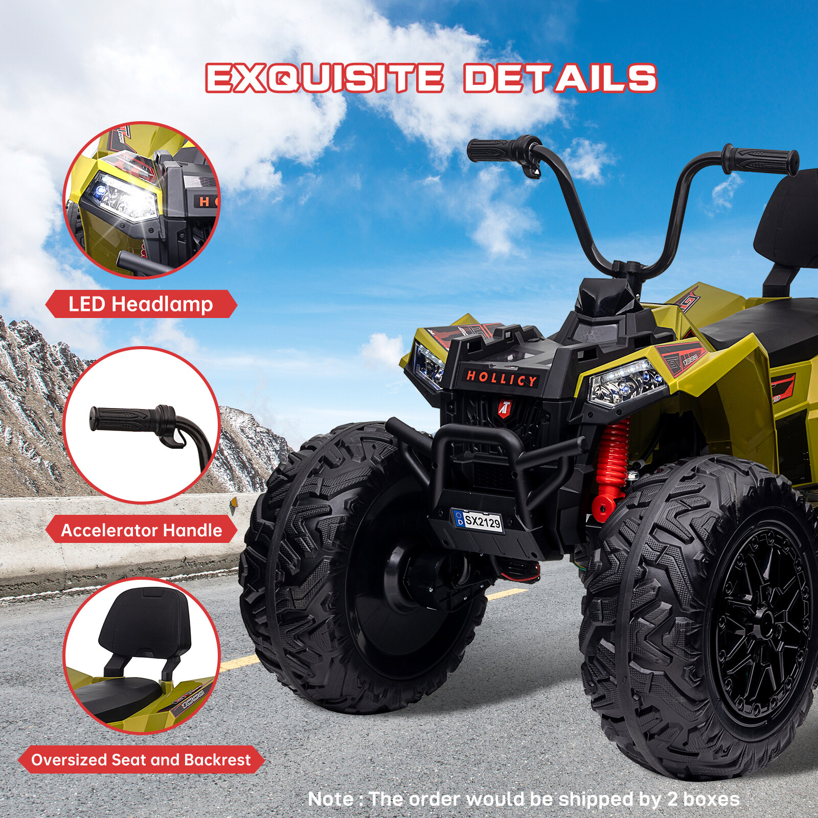 24V Kids ATV Ride on Car 4WD Quad Electric Vehicle w/EVA Tire Accelerator Handle