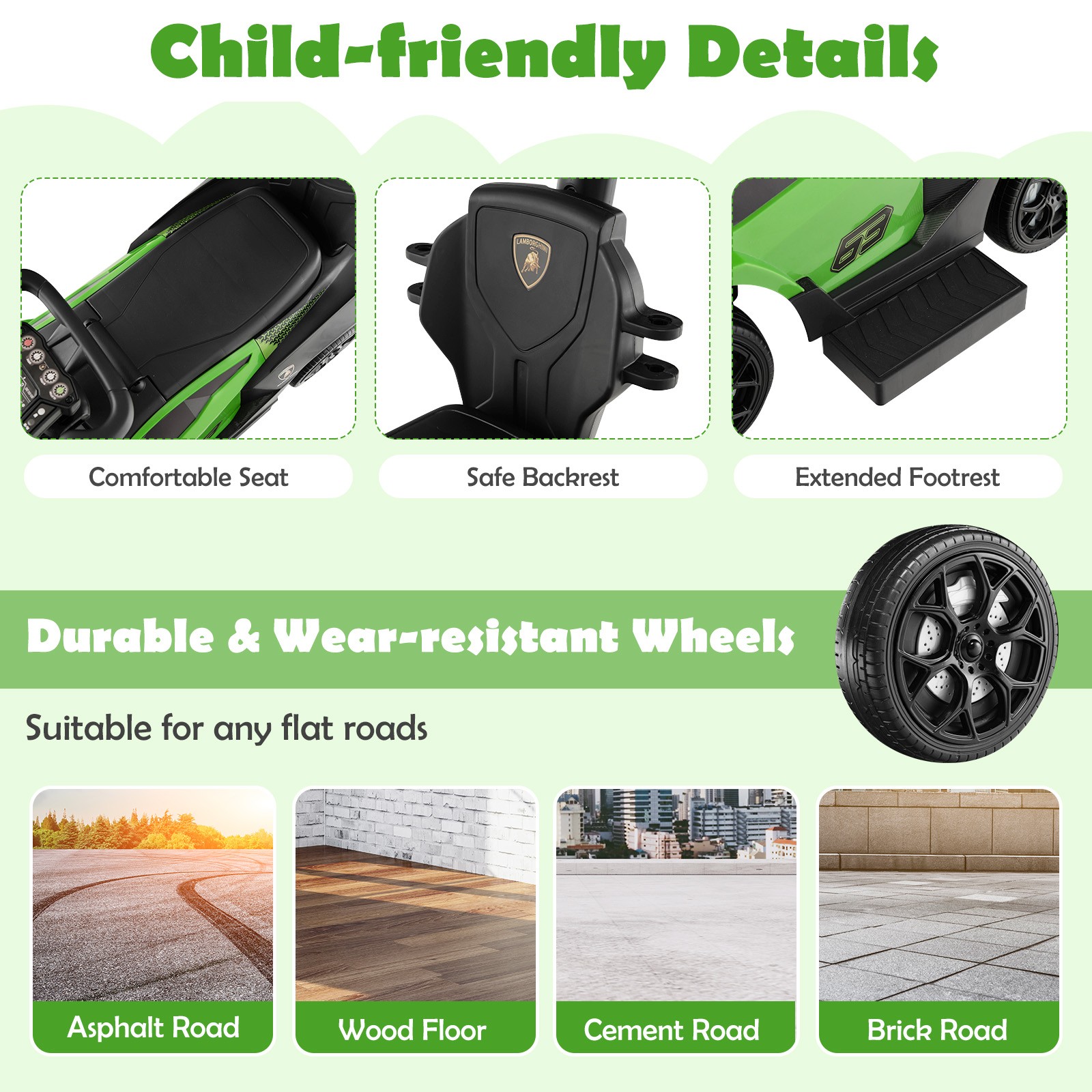 Stroller Sliding Car 3-in-1 Licensed Lamborghini Ride on Push Car w/ Sound Green