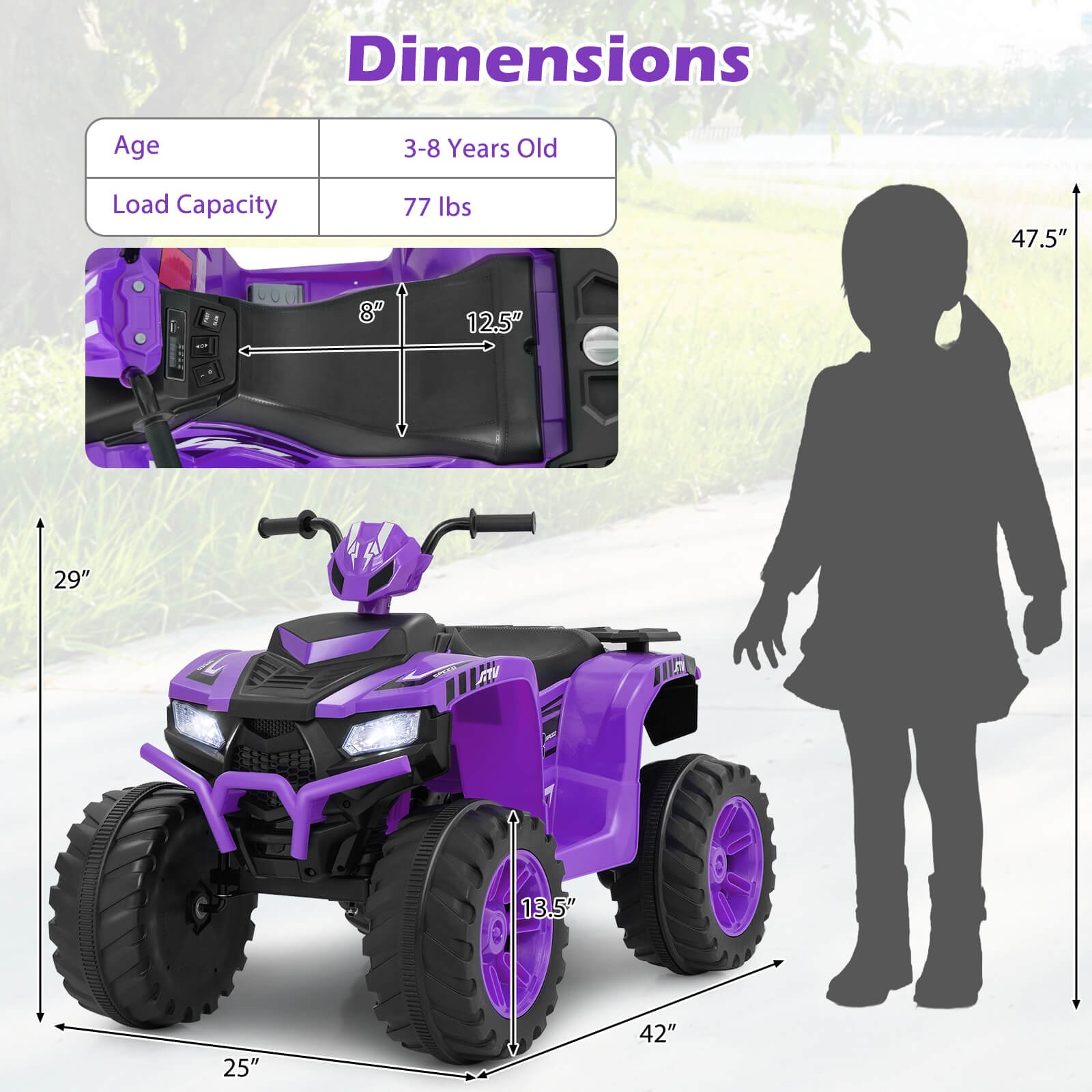4-Wheeler Kids Ride-On Car with Wireless Connection Music Radio Treaded Tires