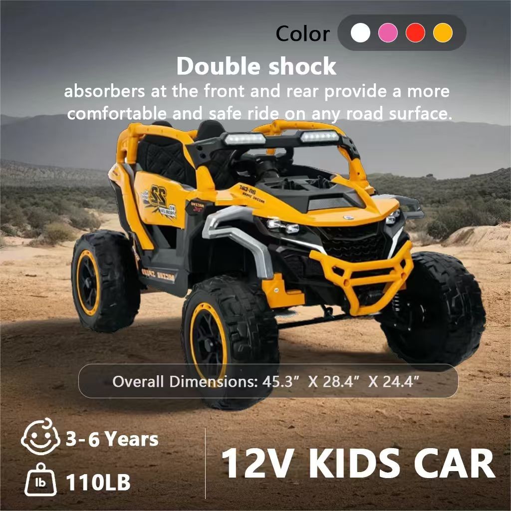 12V Kids Ride On Car UTV Truck 2-Seater Battery Power Wheels with Remote, Yellow