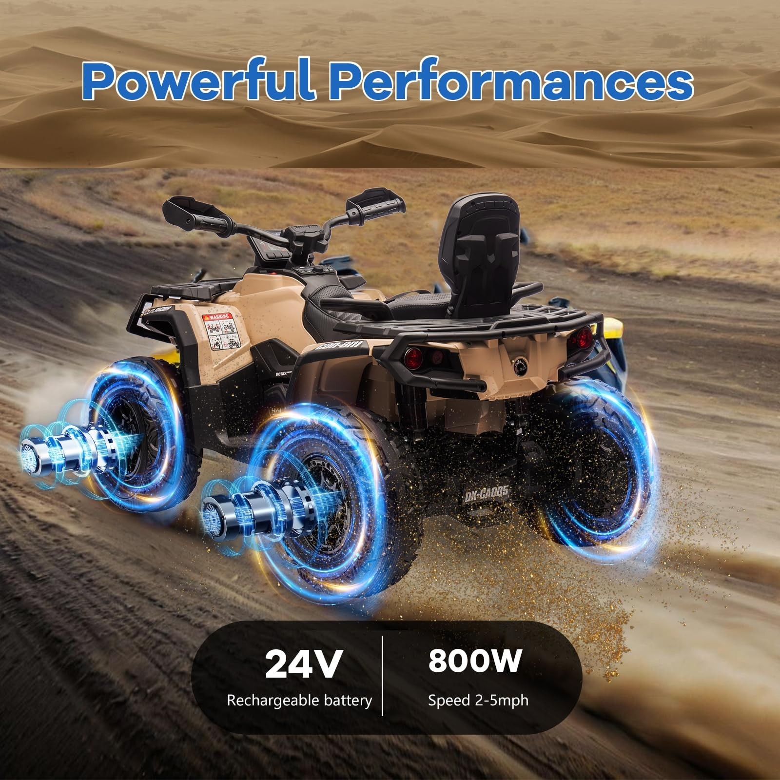 24V Kids Ride On Car Electric ATV Toy Car 2 Seaters Leather Seat 3 Speeds Music