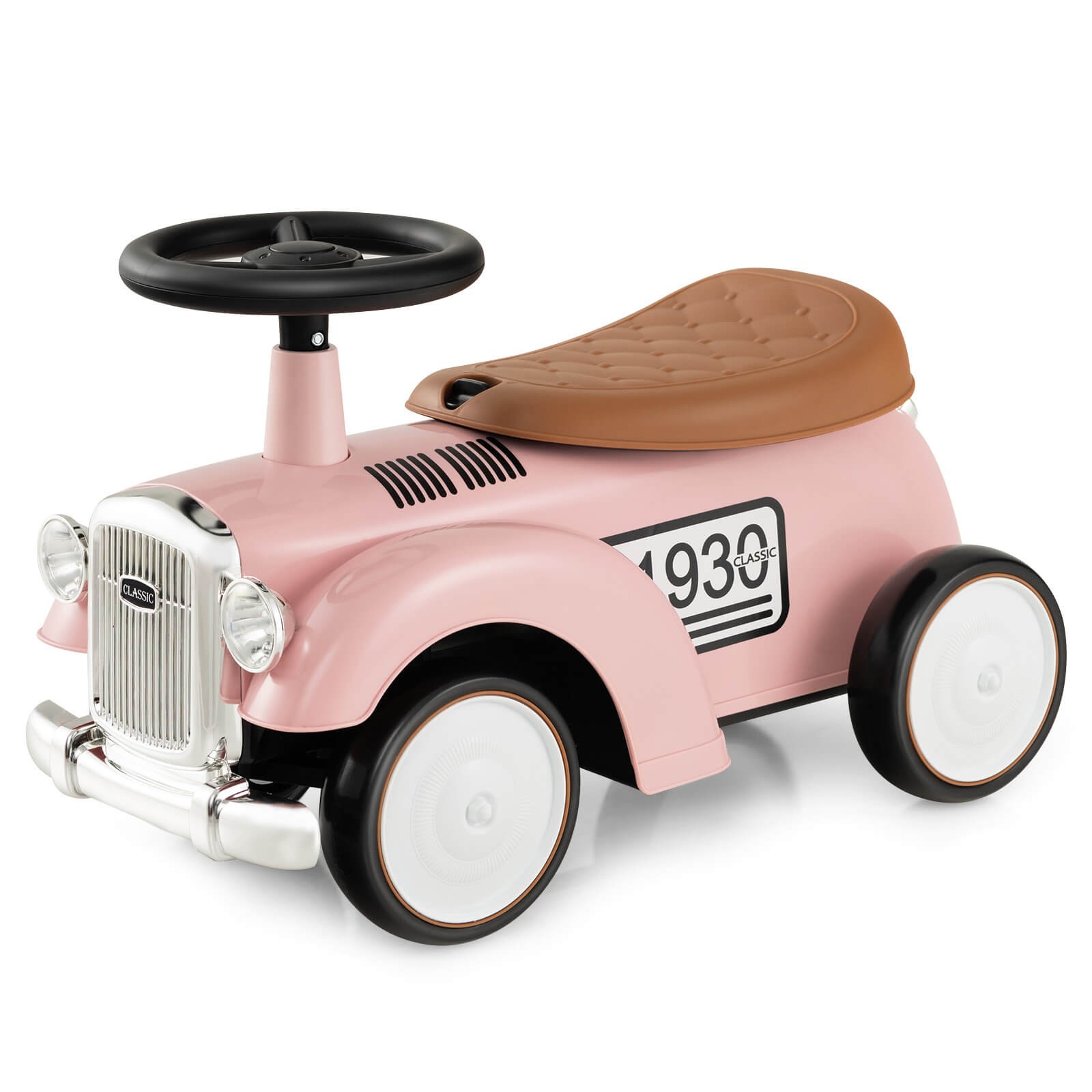 Retro Toddler Ride-on Toy 40° Limit Steering w/ Storage Space, DIY Stickers