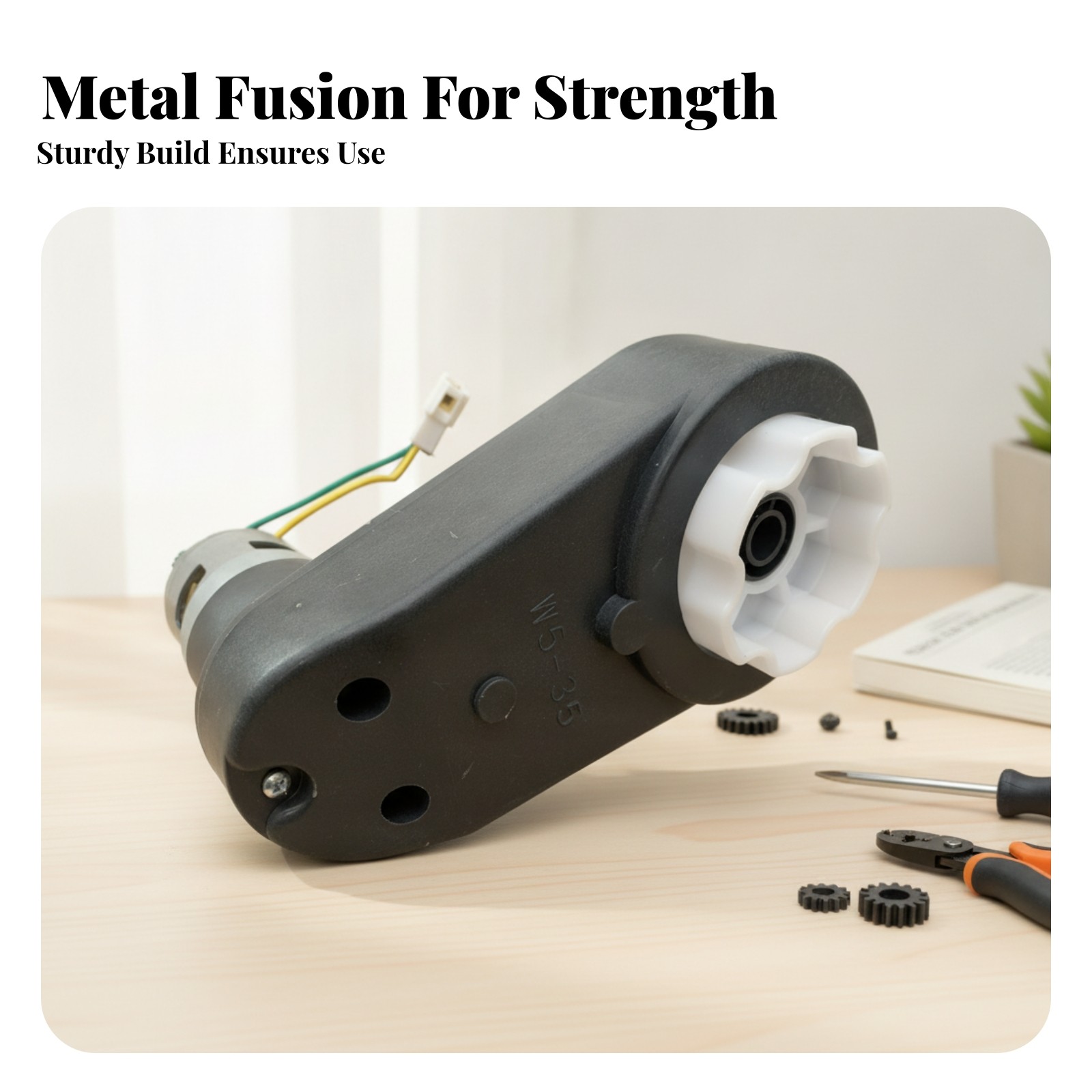 24V Motor Gearbox Black Housing Auto Part White Output Gear