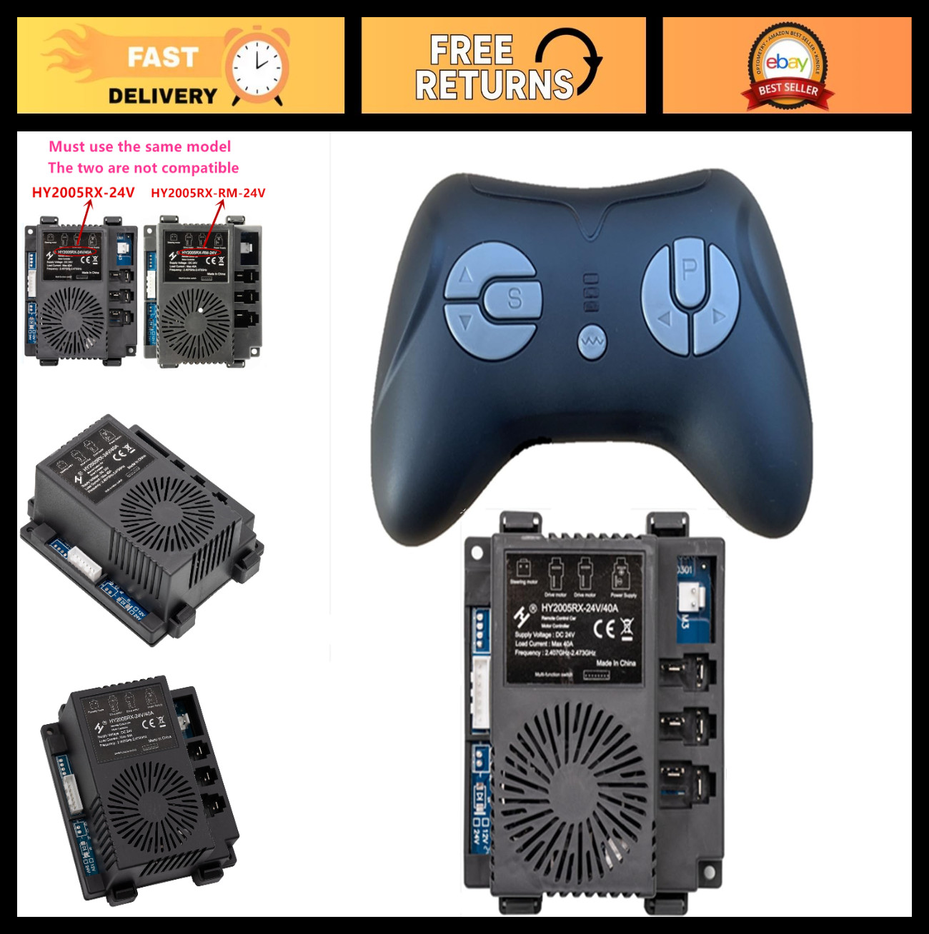 24V 40A Remote Control Ride-On Toy Controller & Mainboard Accessories for Kids