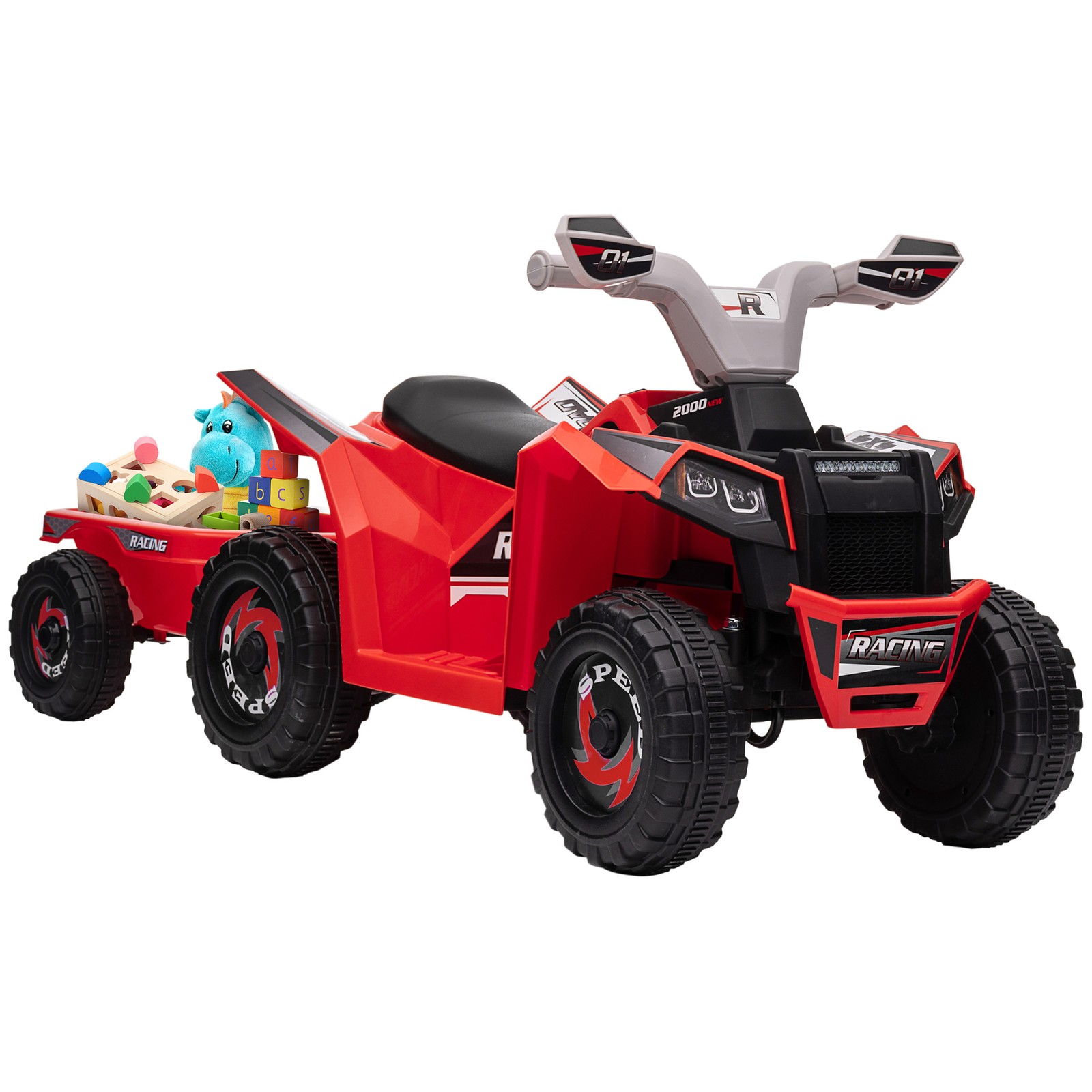 Kids ATV Quad Car with Back Trailer, Red