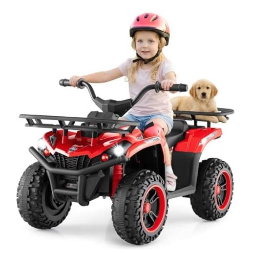 Kids ATV Quad with 2 Speeds, Spring Suspension, LED Lights, Music & Red 12V