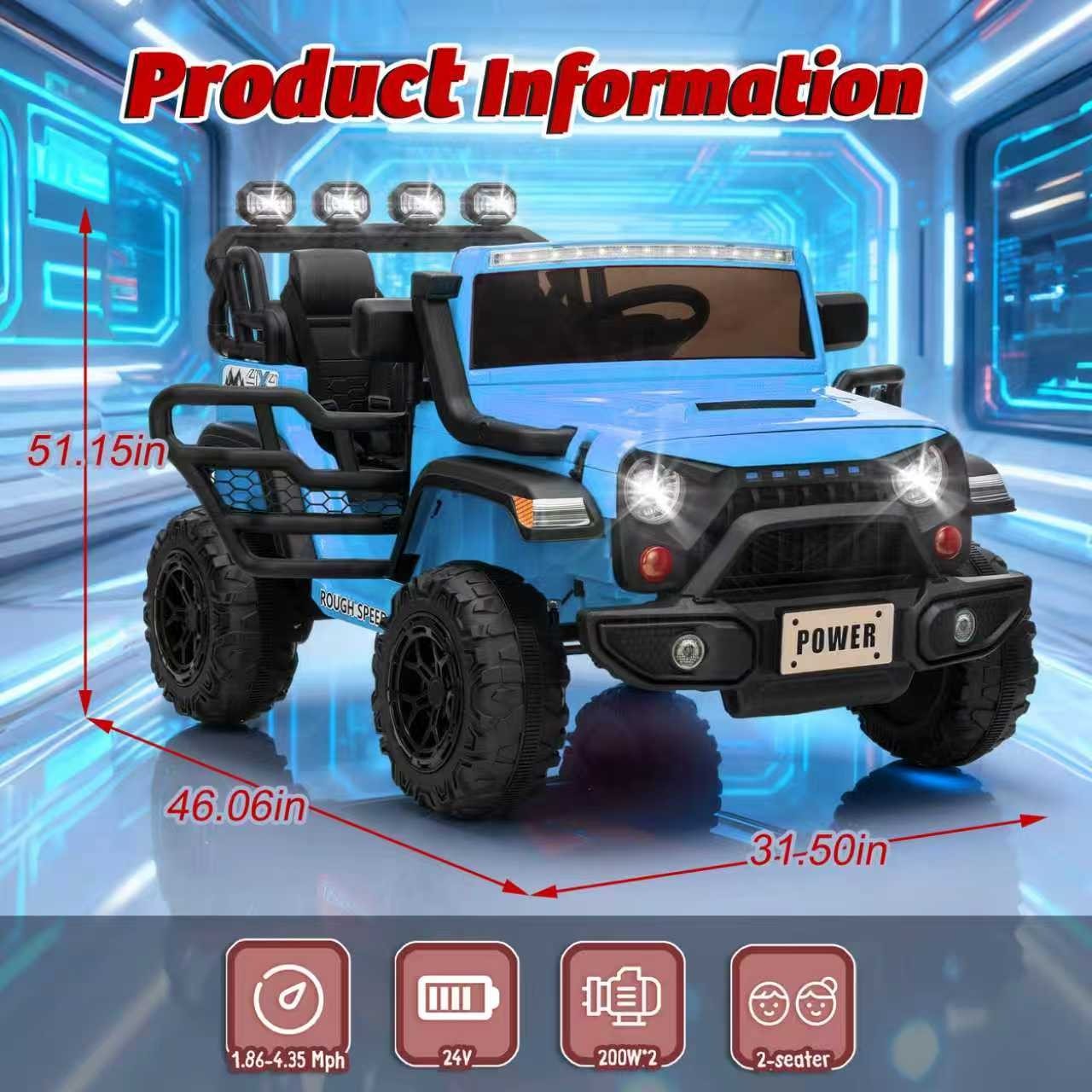 24V 2 Seater Electric Car Ride on Truck for Kids w/Remote,Power Wheels Jeep,Blue