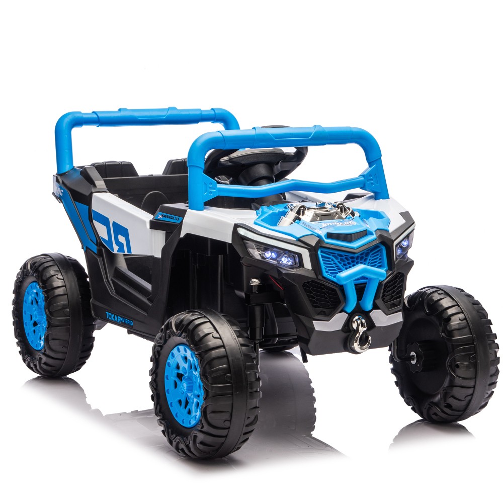 12V Kids Ride On Electric UTV, Anti-Slip Wheels w Front Shock Absorbers, Blue