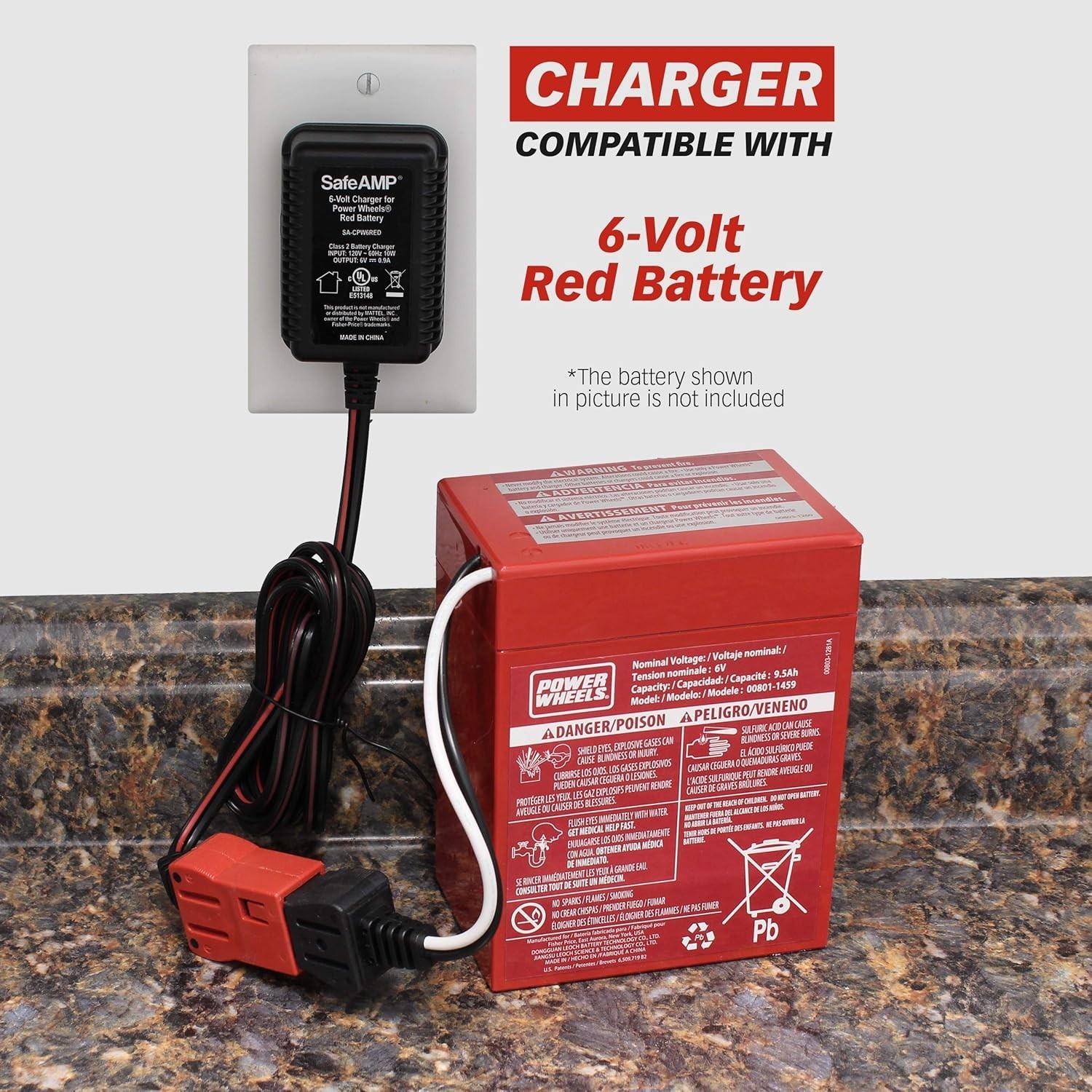 SafeAMP Replacement 6-Volt Charger for Fisher-Price Power Wheels Red Battery