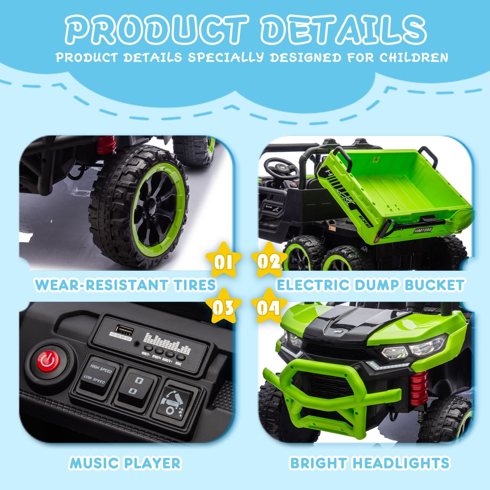 24V Kids Ride on Electric Car UTV w/Remote, LED,Battery Power Wheels Truck,Green
