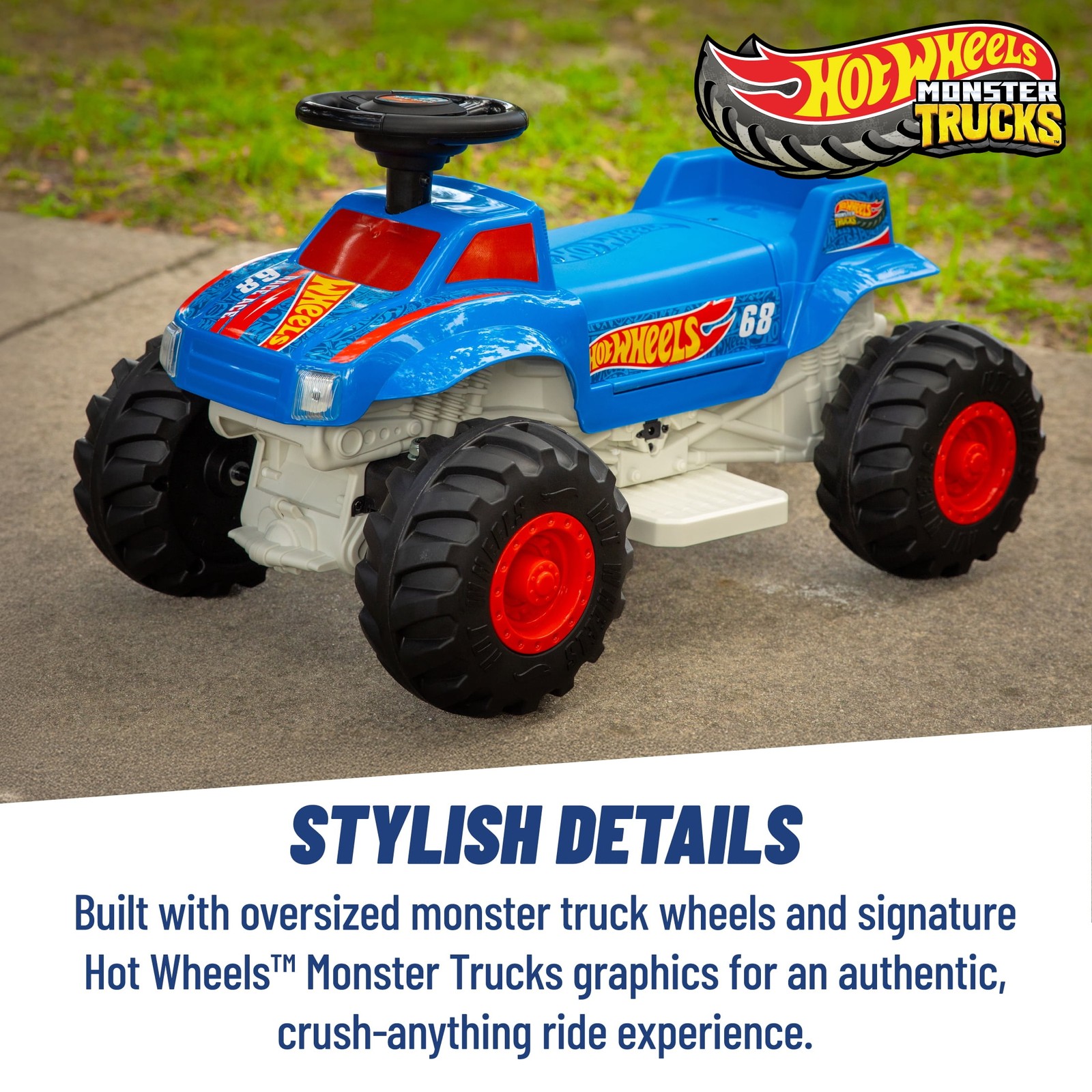 6V Monster Truck Ride-On for Toddlers, Blue/Red, Electric, Ages 1.5-3 Years, Max