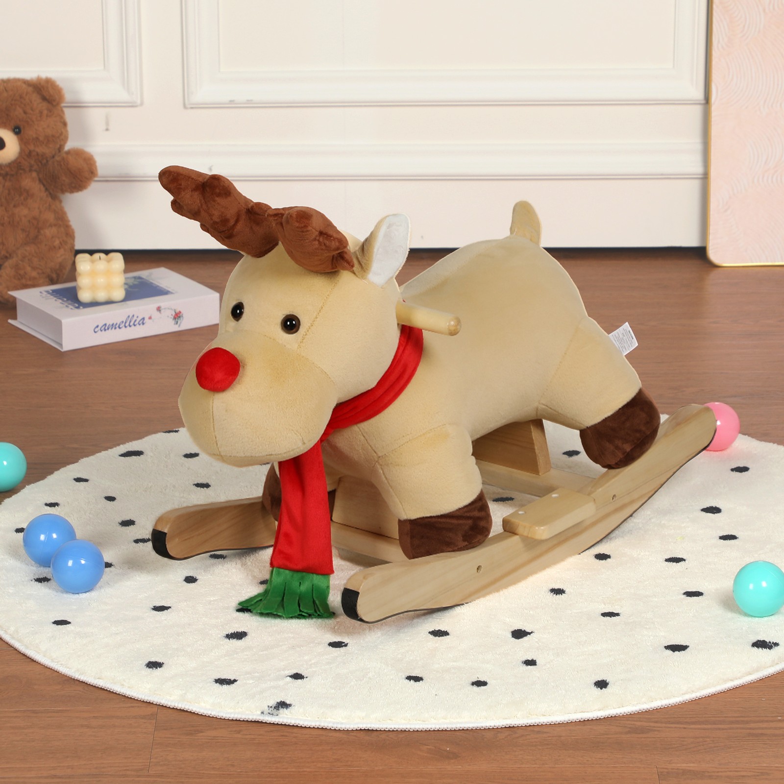 Kids Plush Moose Rocking Ride-On Toy Music Safety Belt 1-3 Years CPC Certified