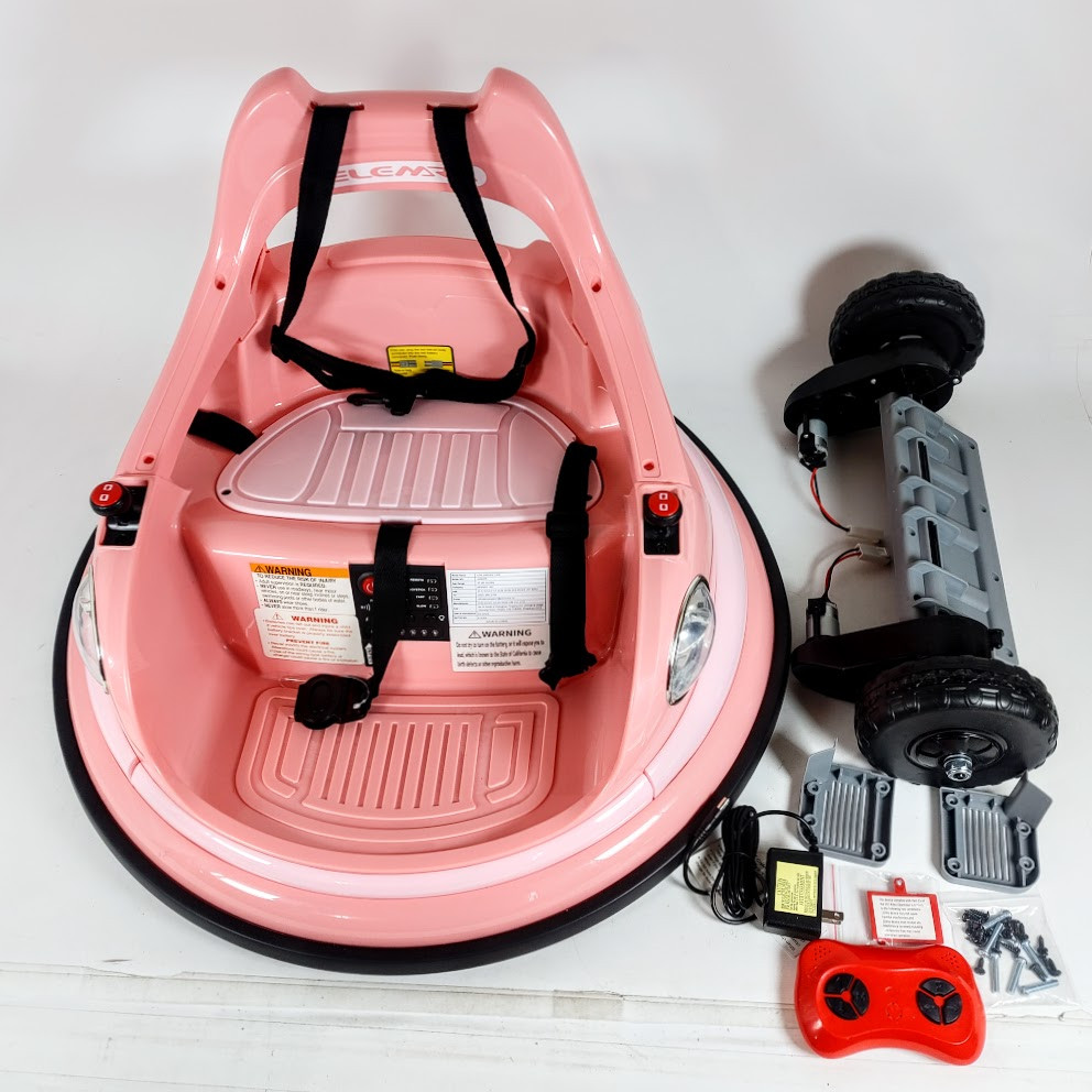 Elemara Bumper Car For Kids – 1.9 MPH Max, 12V, Ride-on Toy, 360° Spin – PINK