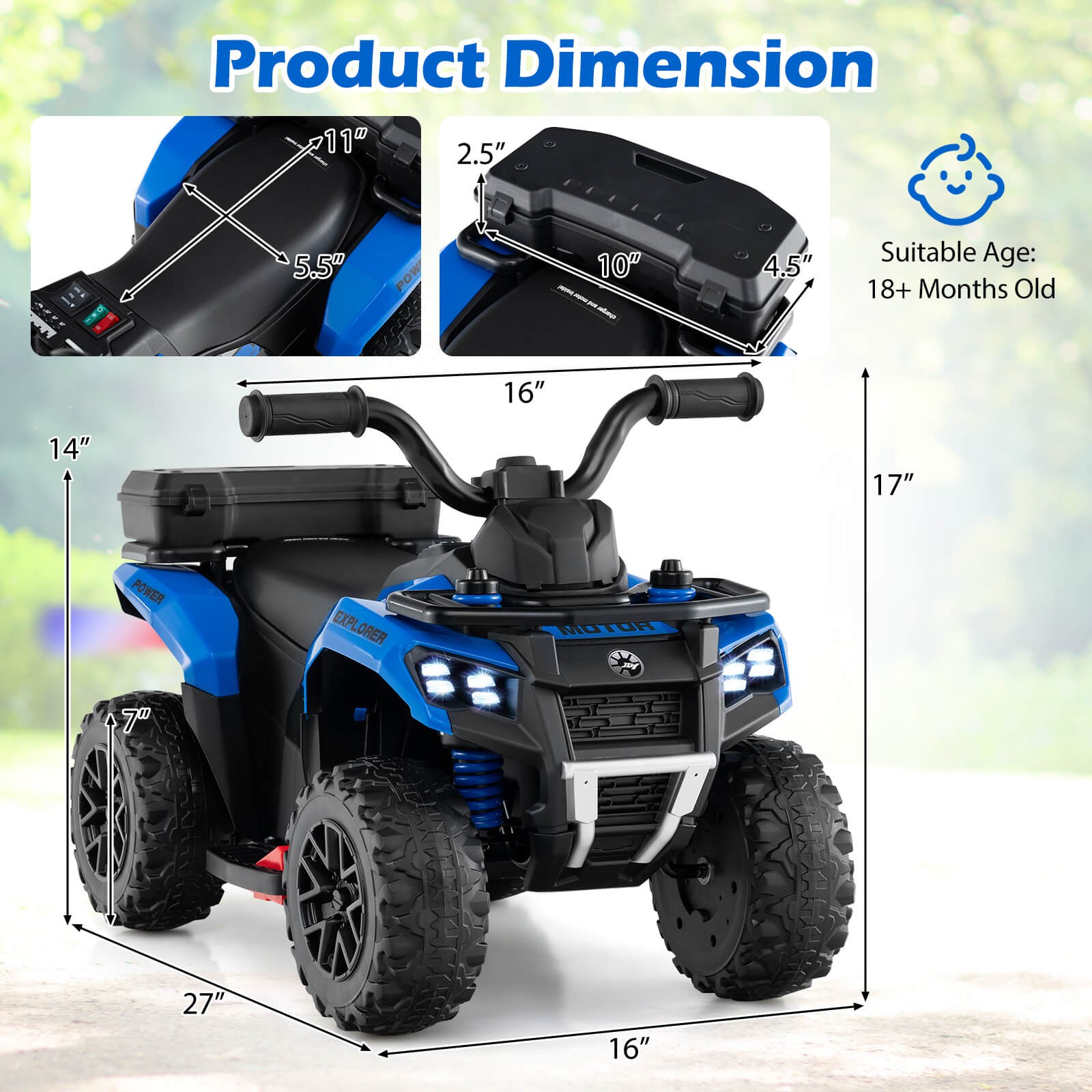 6V Kids Ride On ATV w/ Music & Spray Function USB Port Storage Box Toy Car