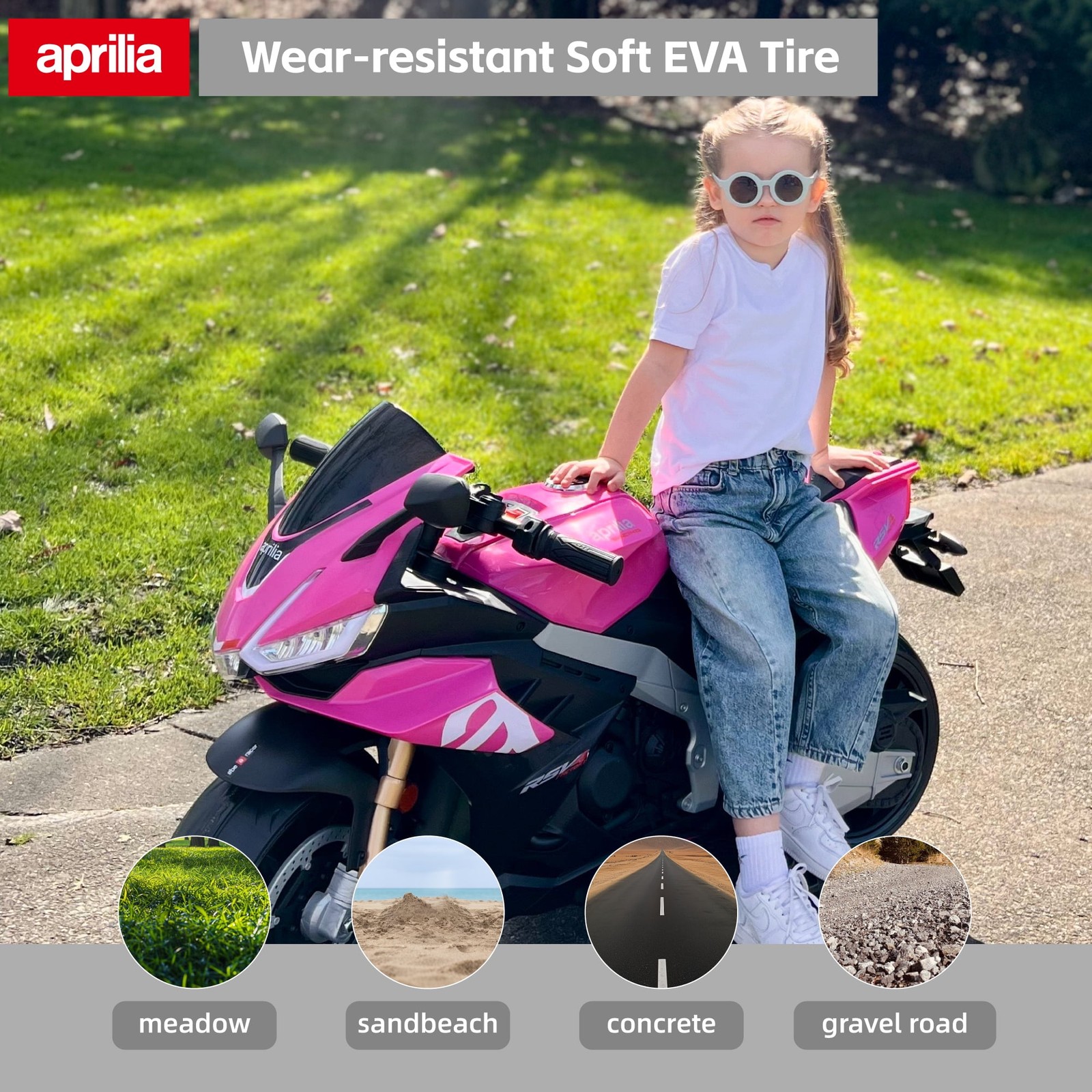 TCARAIWEN 24V Kids Motorcycle Electric Motorbike Aprilia Licensed Ride on Toy W/