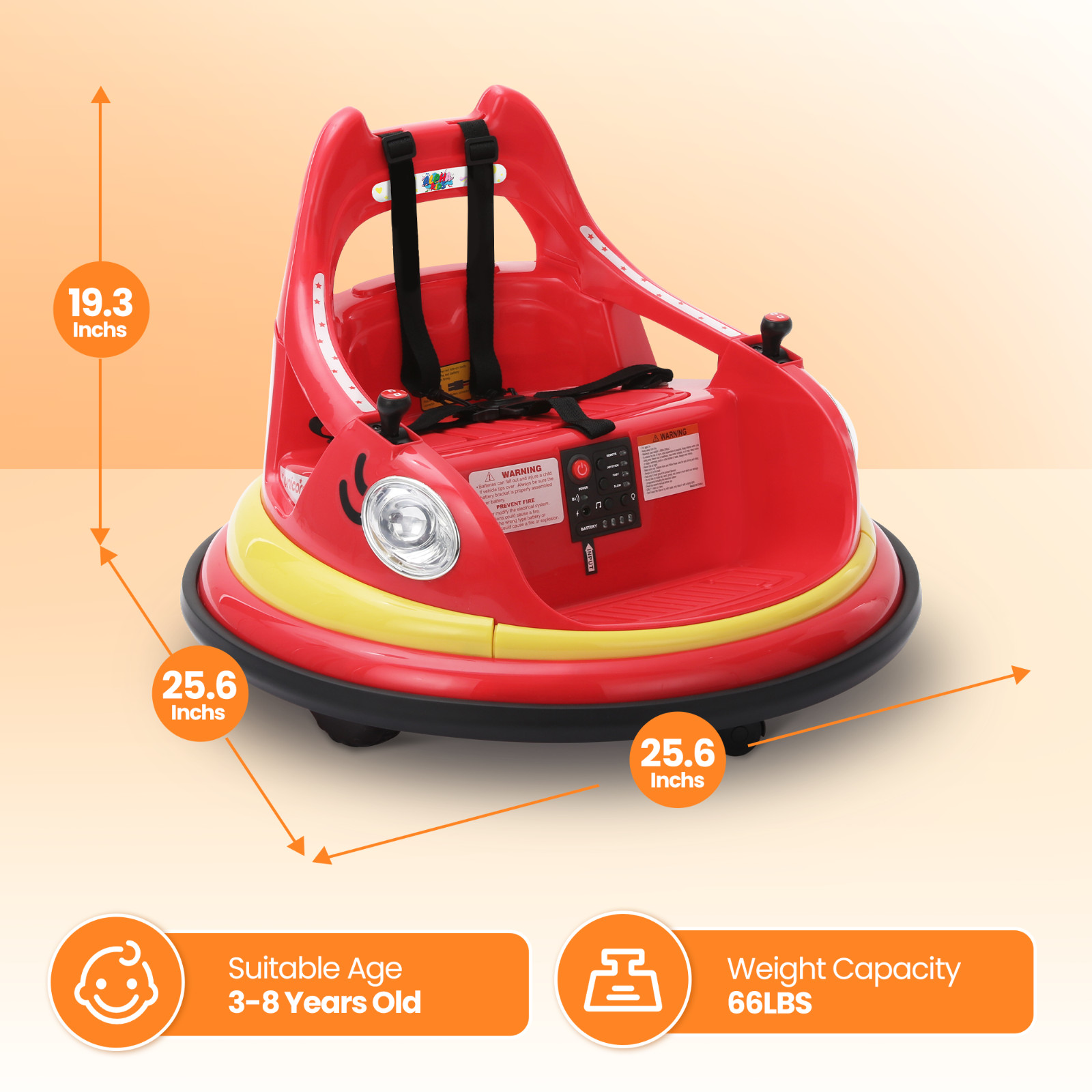 Bumper Car for Kids 12V Remote Control 360° Spin Toddler Ride Car with Sticker