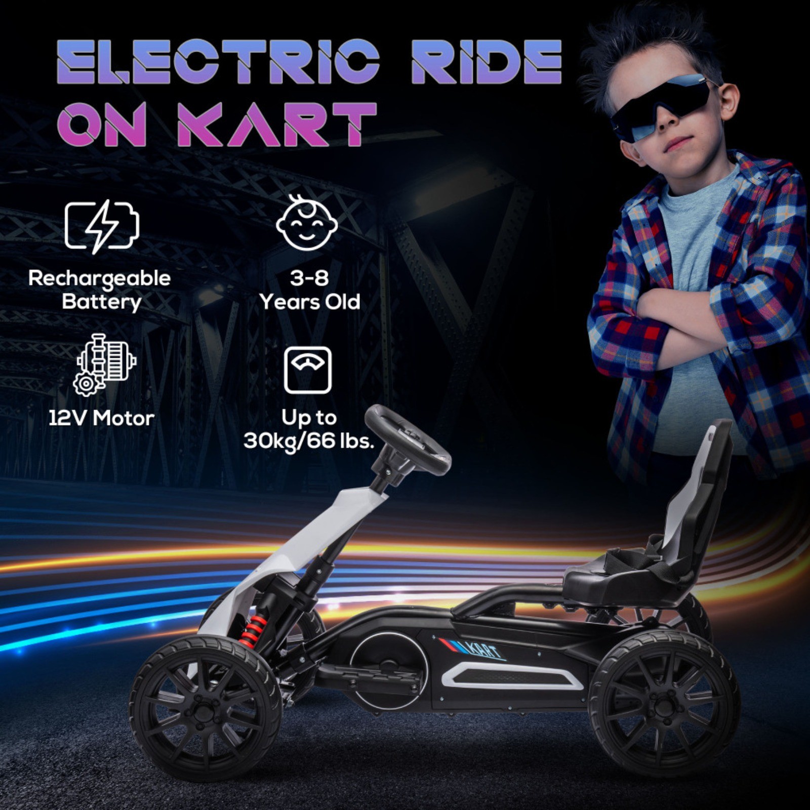 Aosom 12V Electric Go Kart for Kids Outdoor Ride On Toy Adjustable Speed