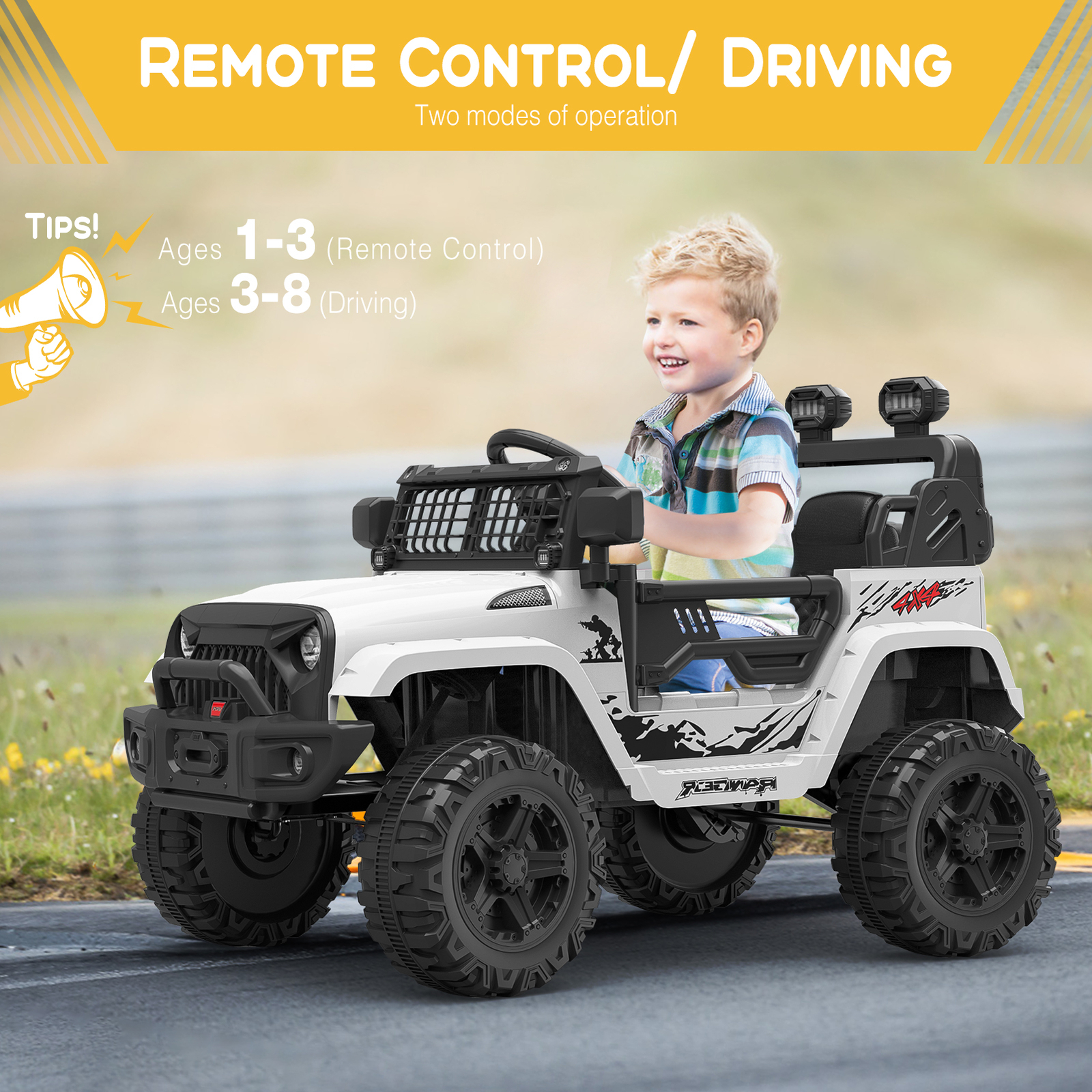Ride on Truck Car 12V Kids Electric Vehicles with LED Lights Spring Suspension