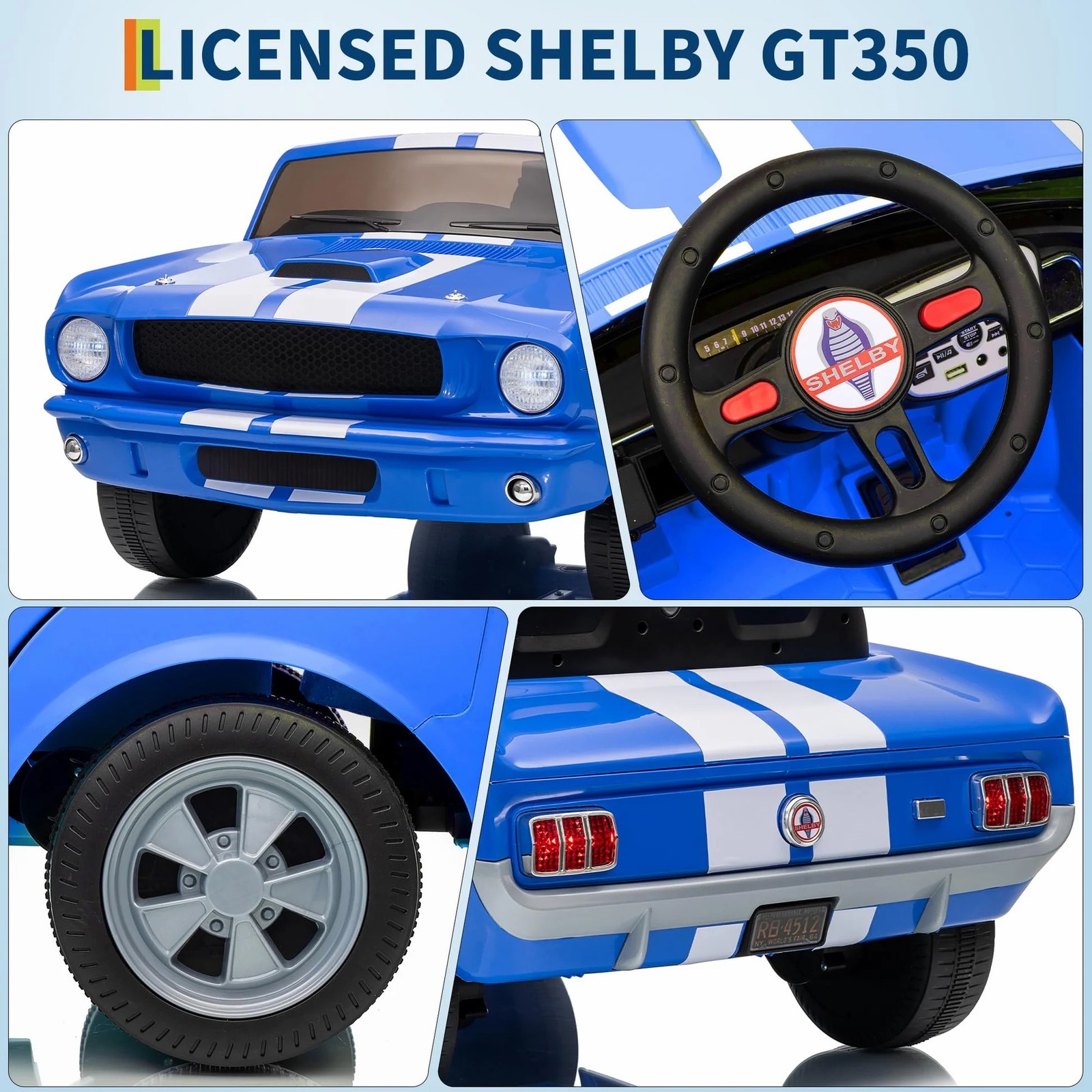 P Series 24V Licensed Shelby GT350 Ride On 2-Seater Remote 2-Speed Safety Belt.