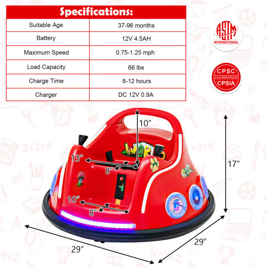12V Electric Ride On Car with Remote Control and Flashing LED Lights-Red – Color