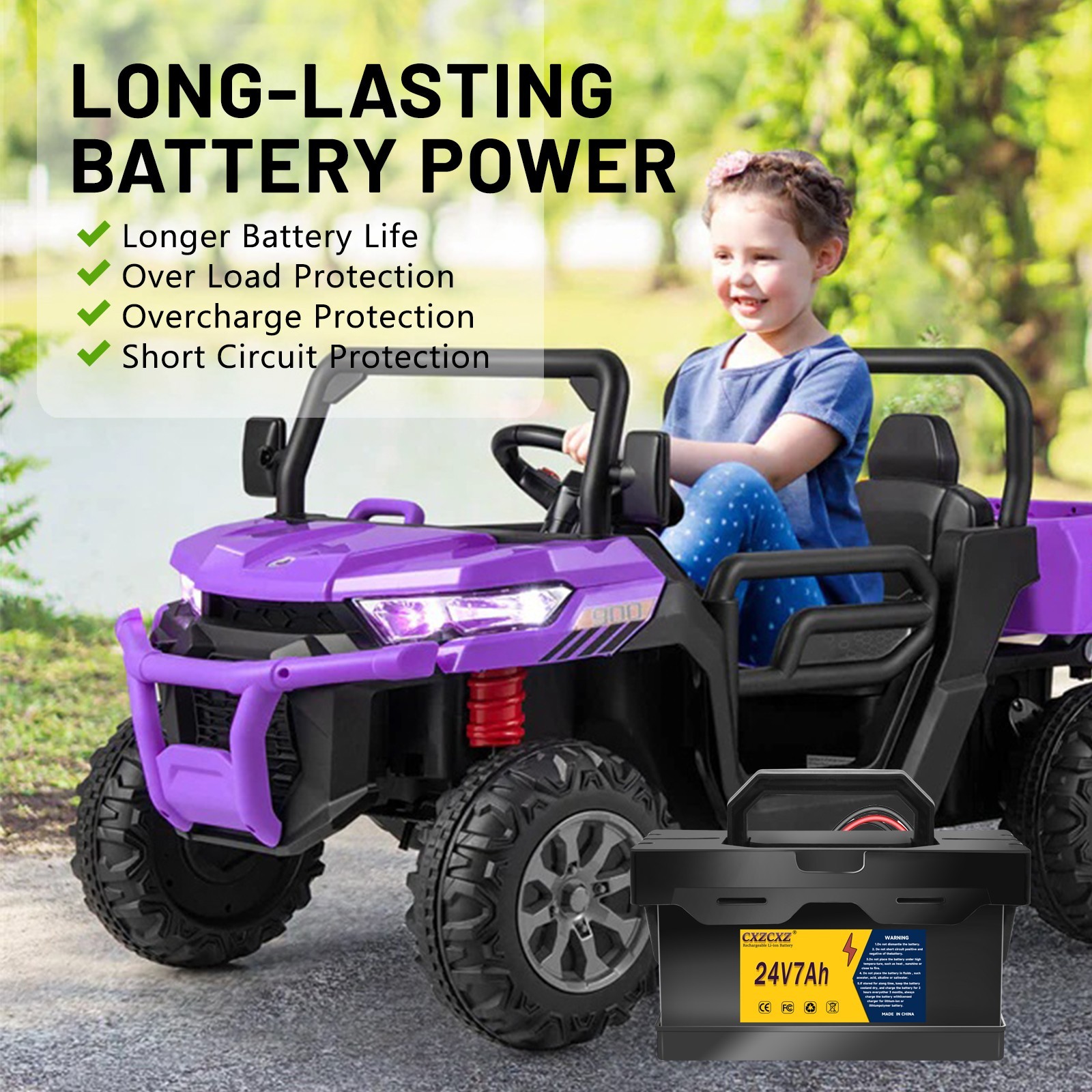 24V 7Ah 12Ah Battery for Dynacraft Realtree 24V Kids Ride-On Toys built-in