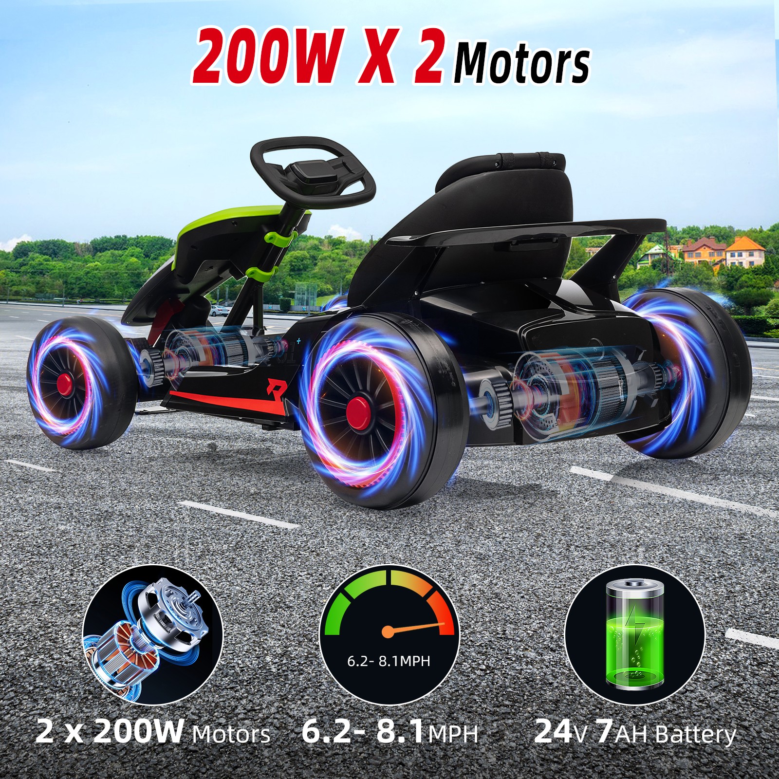 24V 7Ah Ride On Go Kart Electric Drift Kart Race Car Kids Ride On Racing Toy US