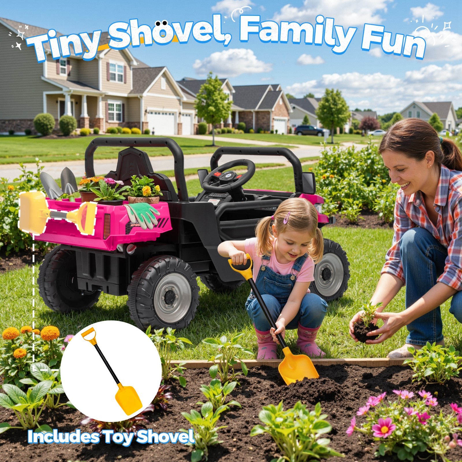 Joyracer 12V Ride On Truck, Remote, Dump Bed, Shovel, Music, Gift for Kids