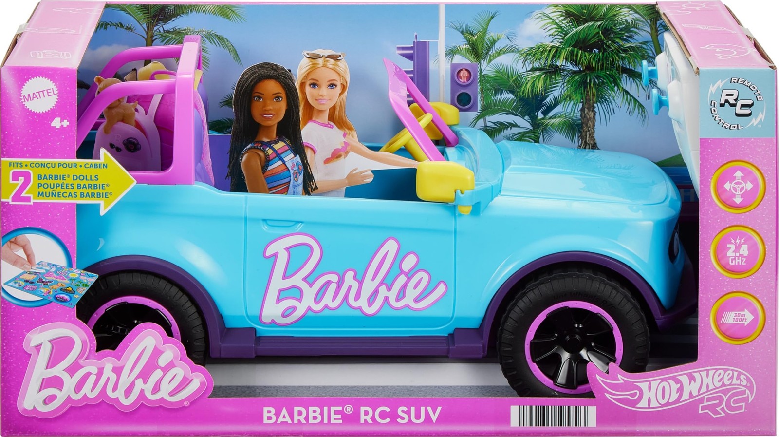 Hot Wheels Barbie RC SUV & Stickers, Can Hold & Store 2 Barbie Dolls & Access…