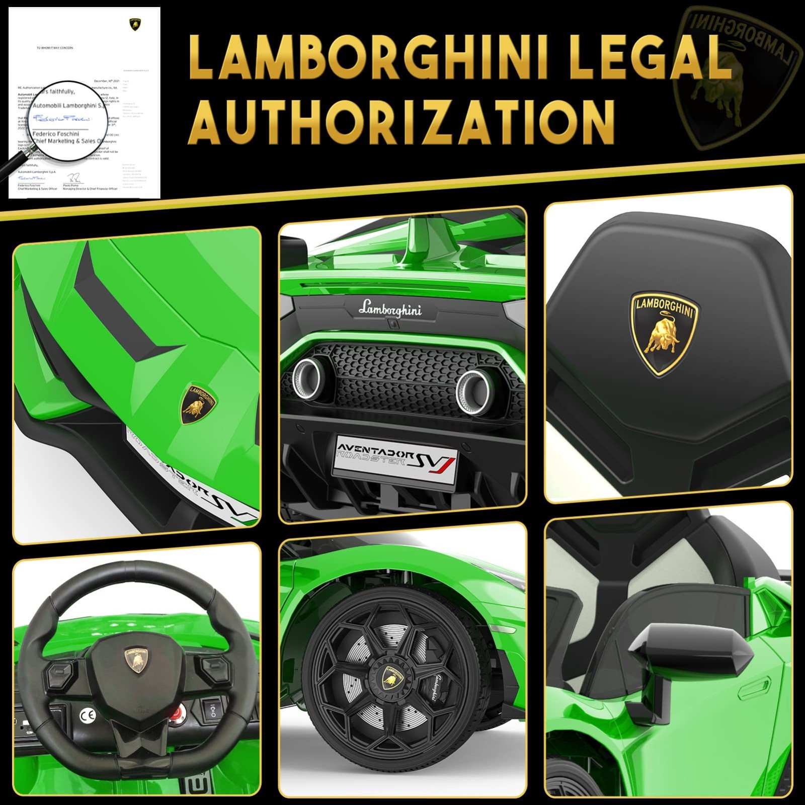 12V Licensed Ride on Car for Kids Electric Wheeler Battery Powered Sports Green