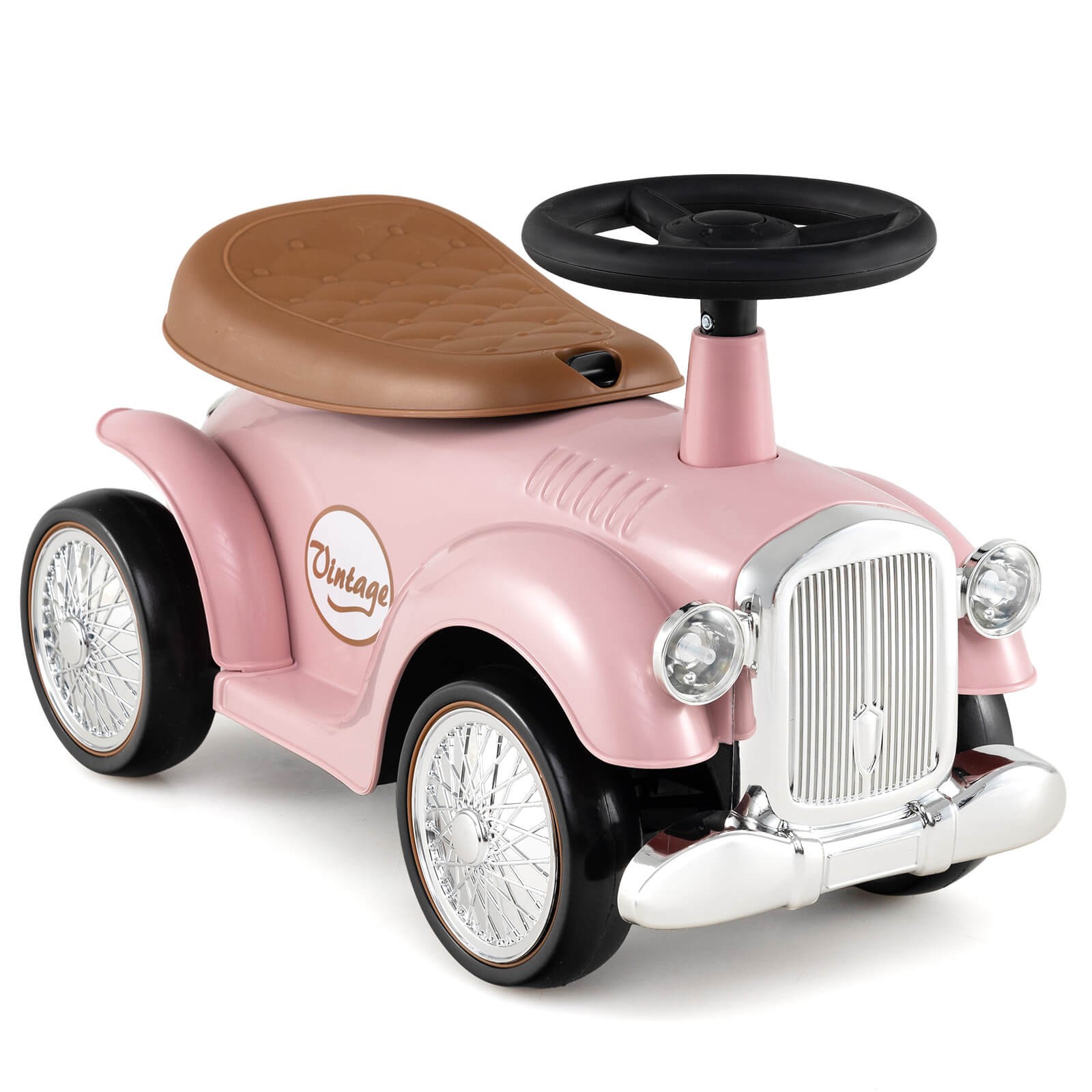 Retro Kids Ride-on Toy Kids Sit to Stand Vehicle with Working Steering Wheel