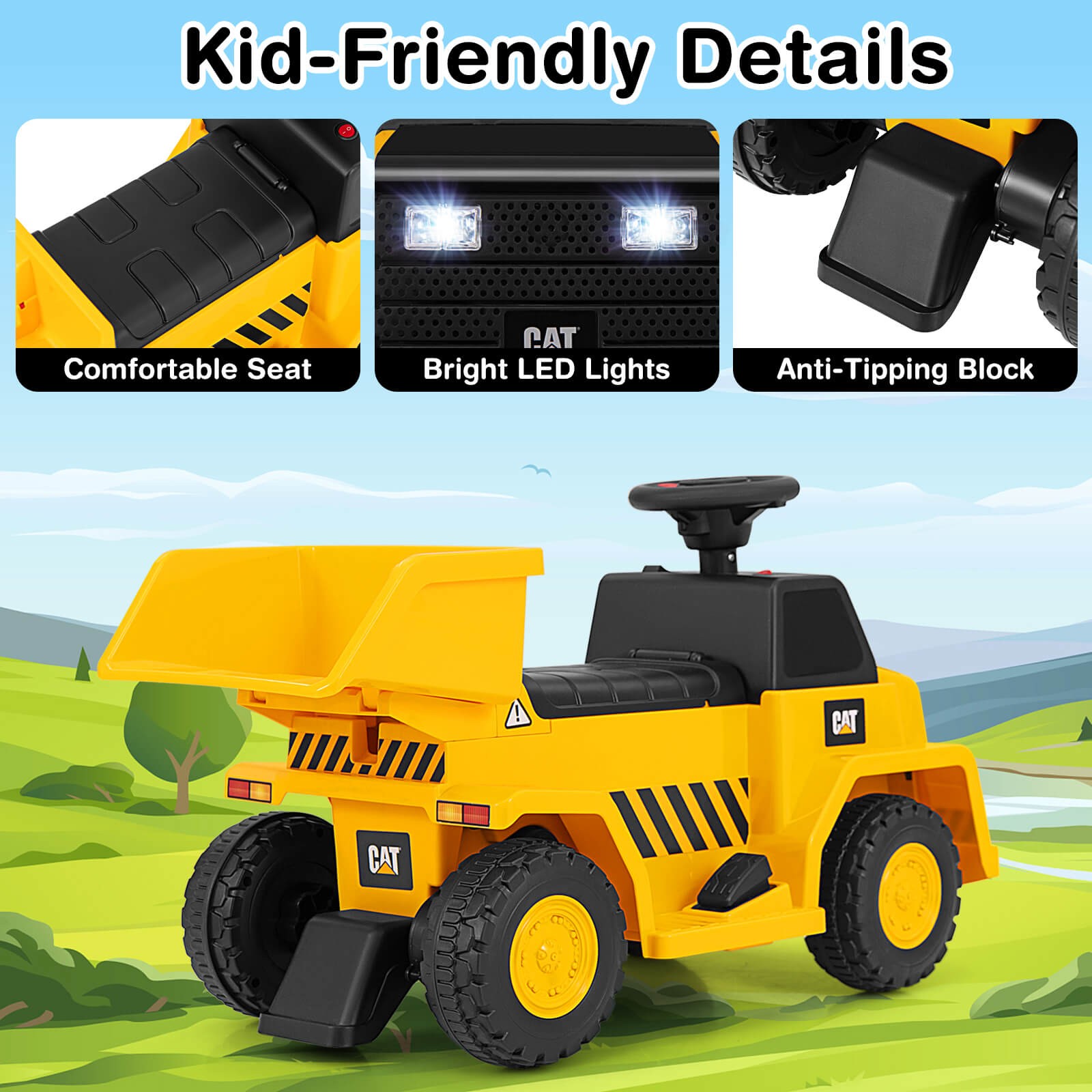 Ride on Dump Truck with One-Button Start Horn Adjustable Dump Bed Treaded Wheels