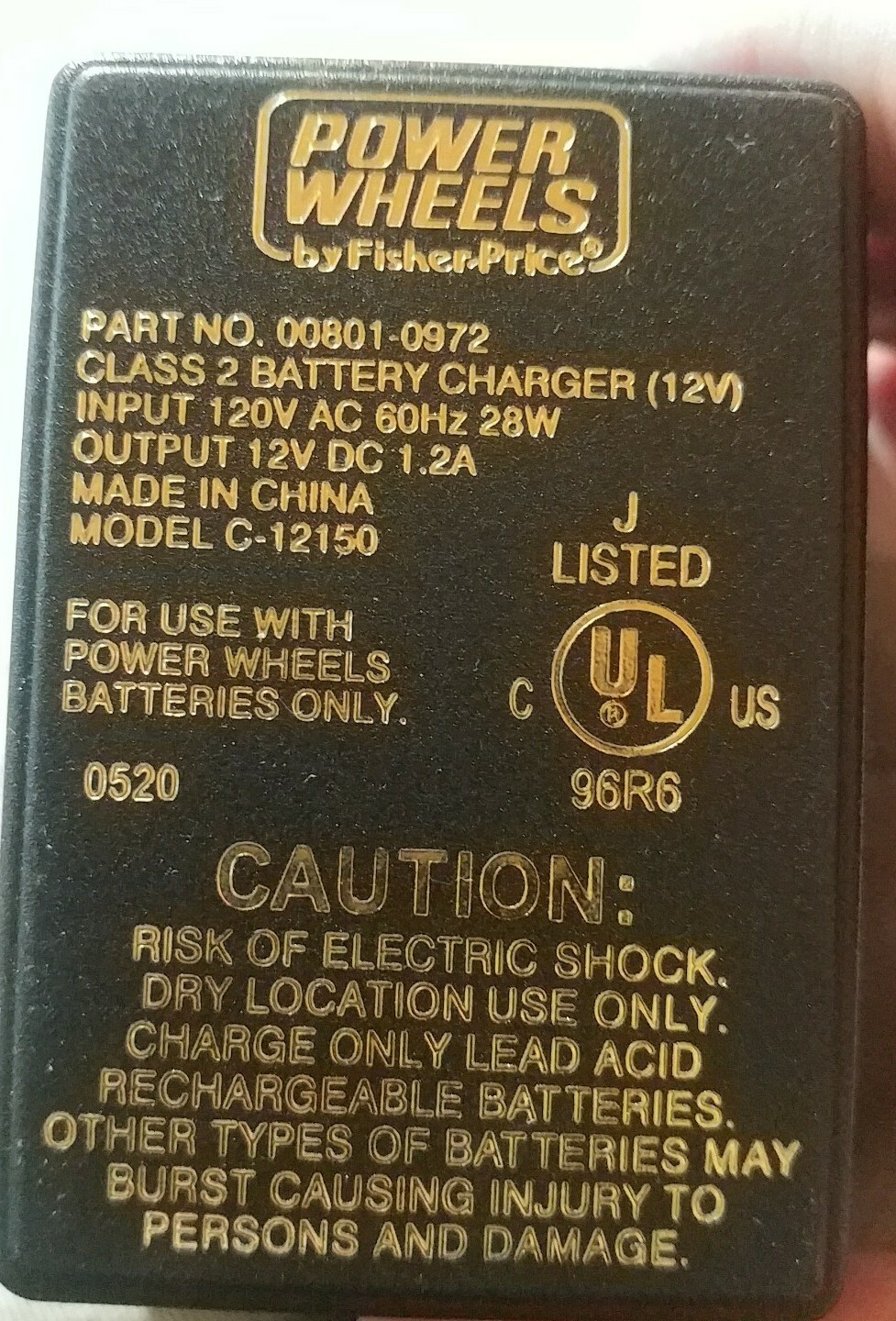 Original 12V Charger for Fisher Price Power Wheels Class 2 Battery 00801-0972