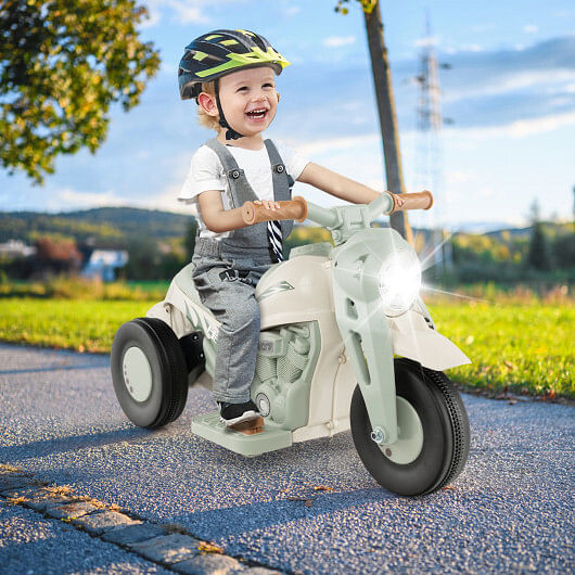6V Kids Electric Ride on Motorcycle with Bubble Maker and Music-Beige – Color: B