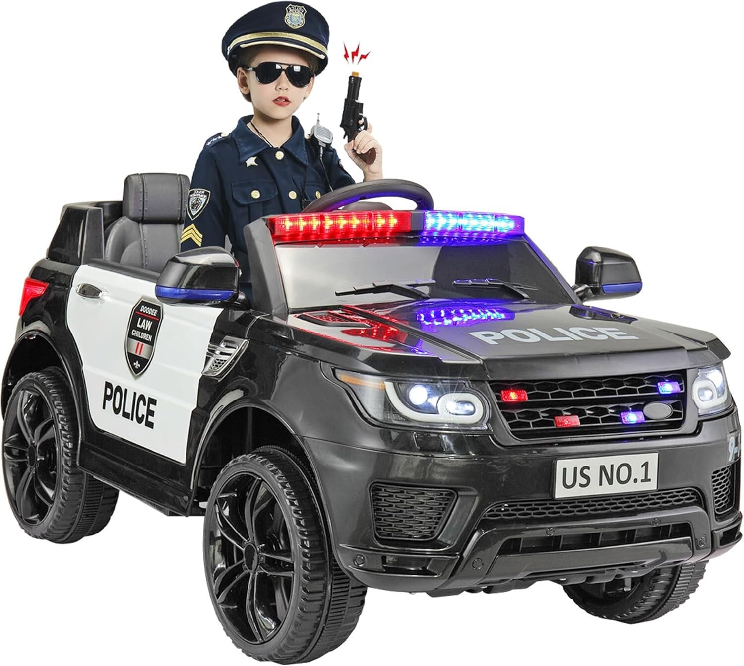 TOBBI 12V Electric Kids Ride on Police Car with Remote Control,Siren, Music