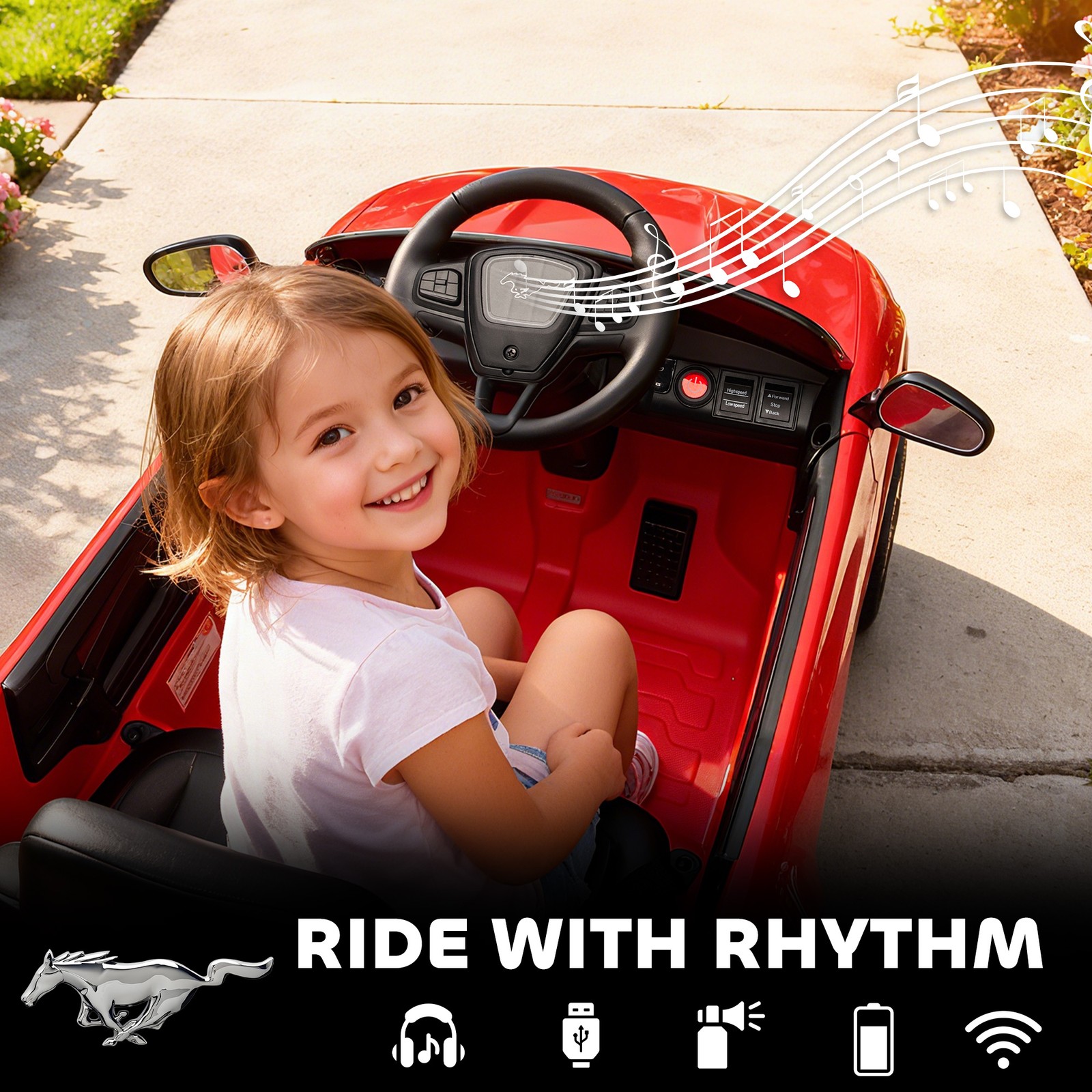 12V Kids Ride On Car, Licensed Ford Mustang Mach-E Electric Car, Red